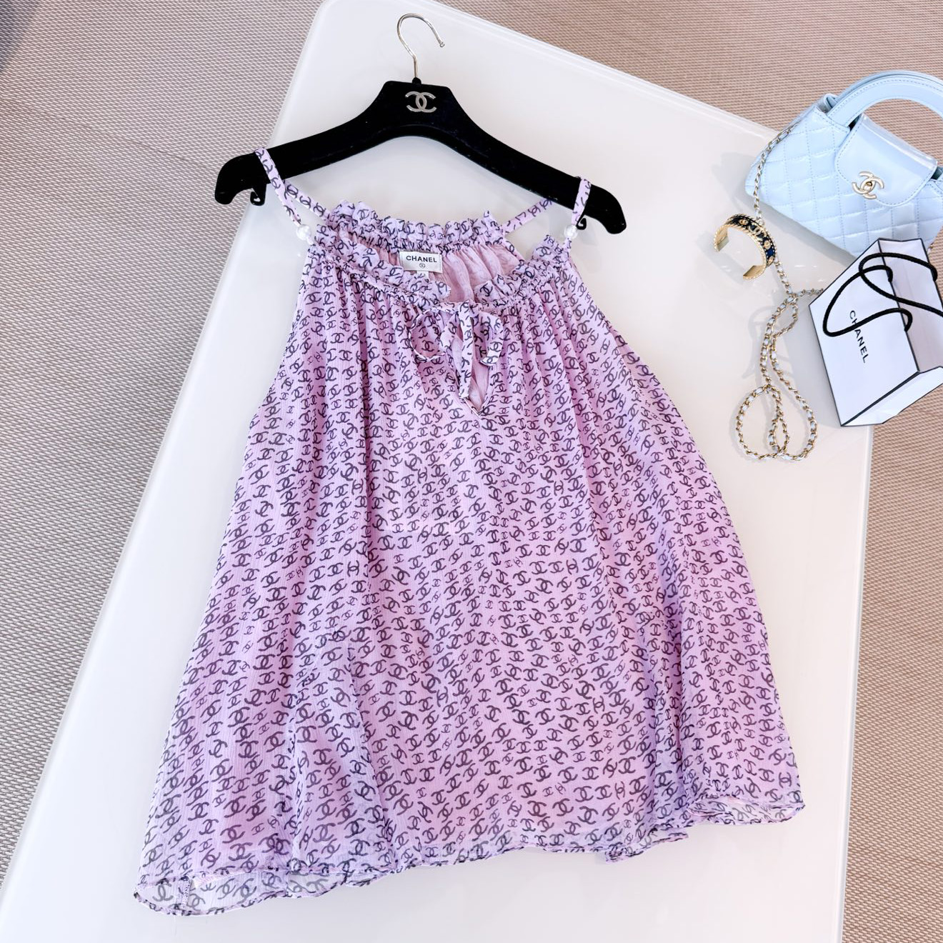 NIGO Chanel Women's Summer Pink And Blue Logo Print Halter Silk Tank Top #nigo77963