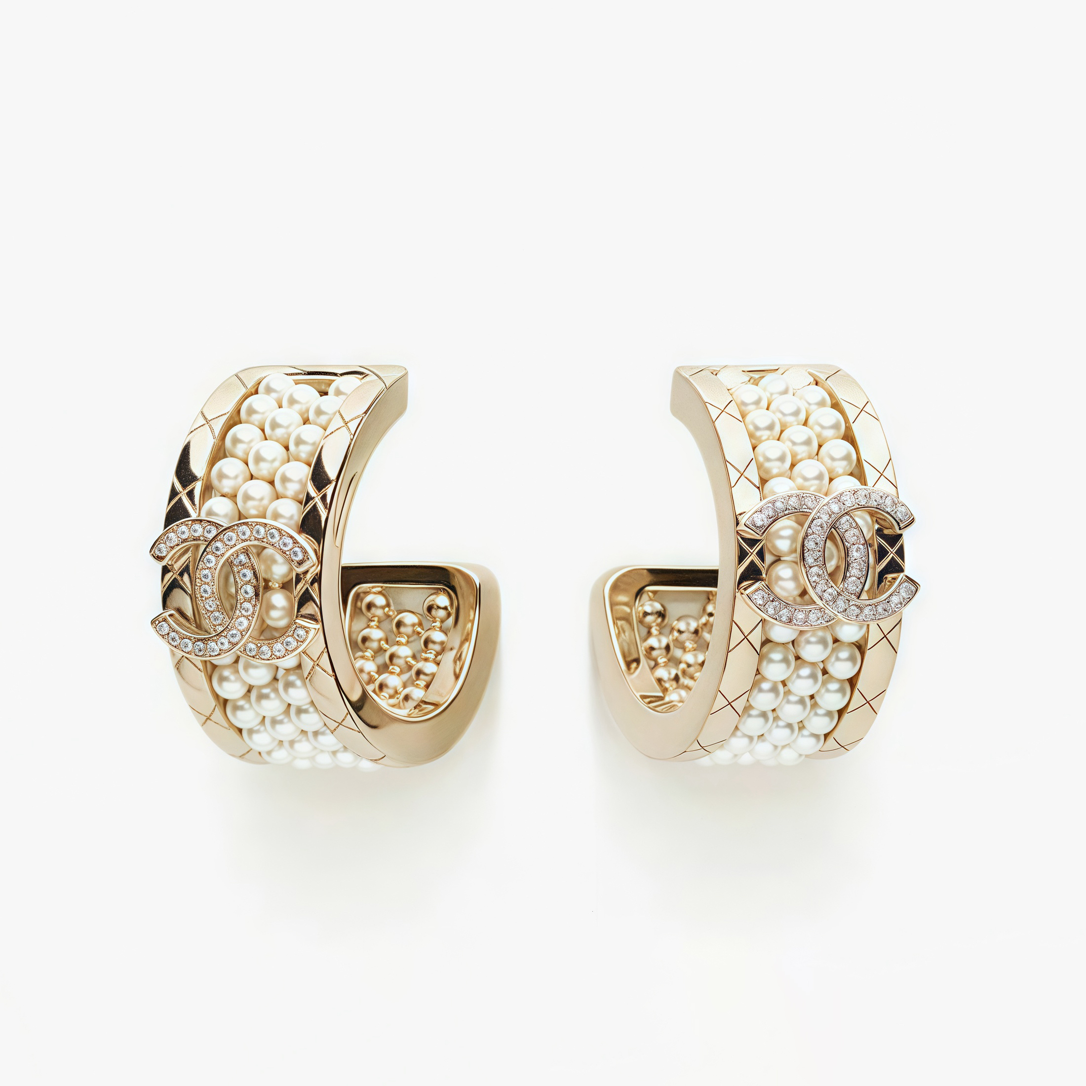 NIGO Chanel Women's Light Gold Double C Pearl Circle Earrings Jewelry Accessories #nigo77972