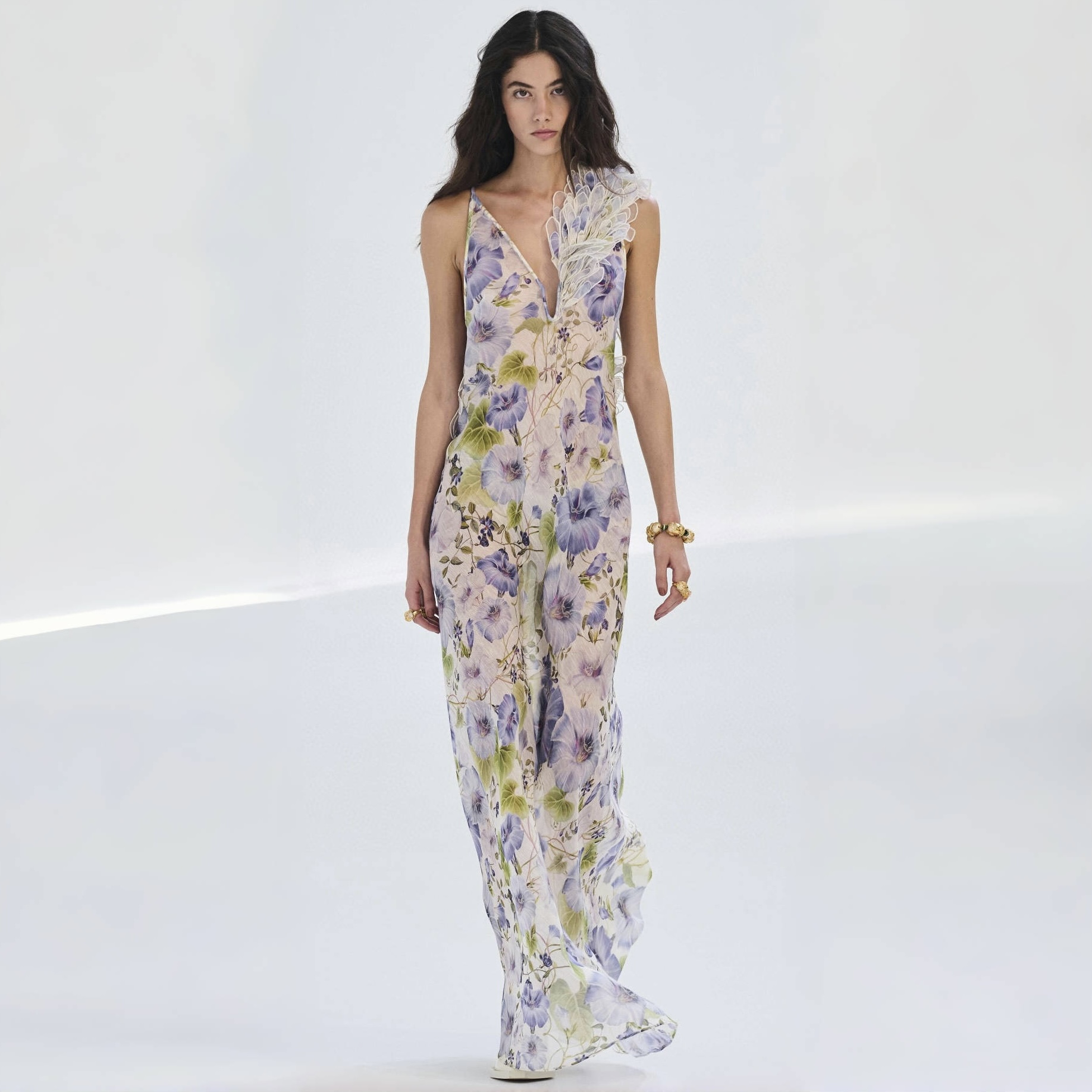 NIGO Zimmermann Women's Summer Floral Pattern Printed Three-dimensional Feather V-neck Strapless Dress #nigo77984