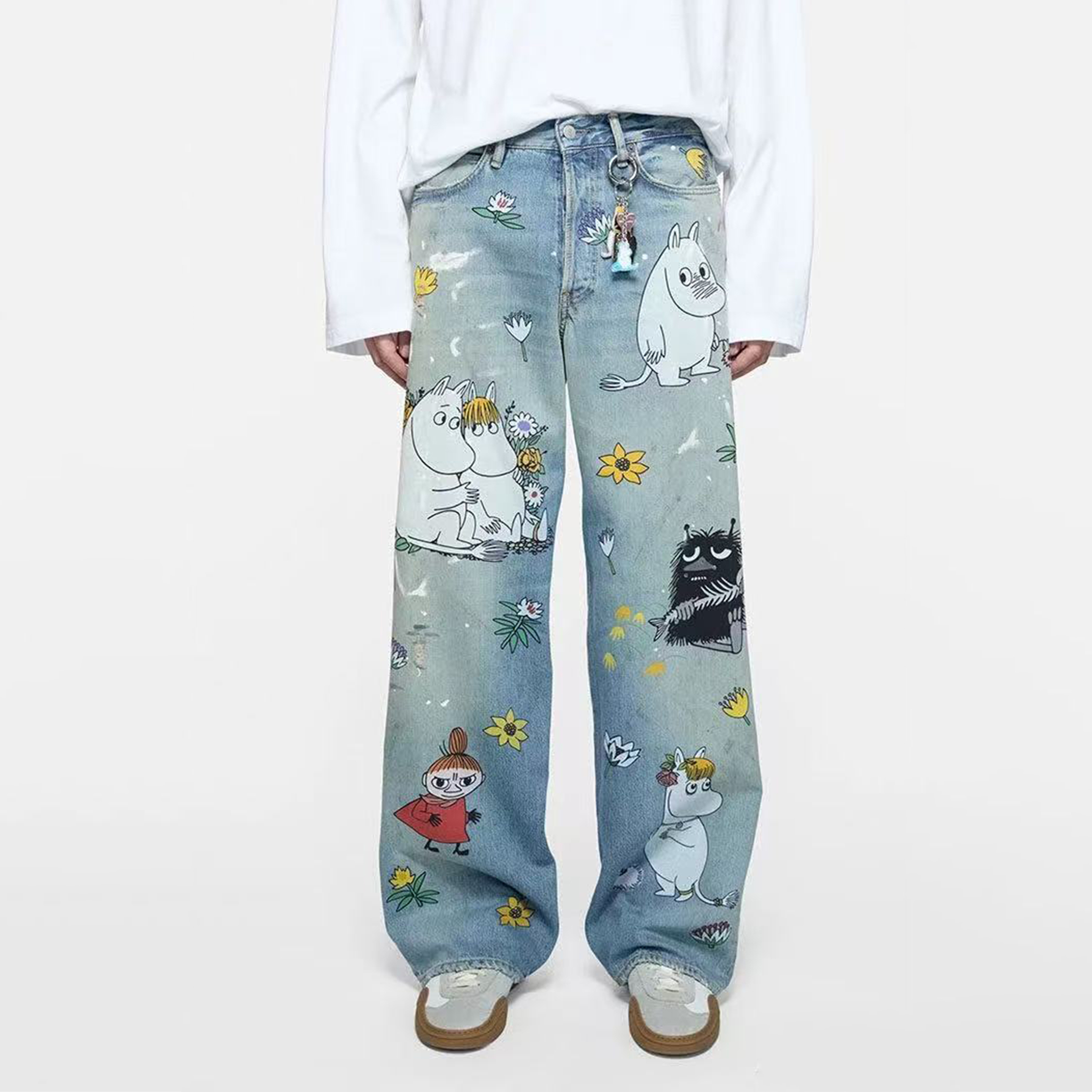 NIGO Acne Studios X Moomin Women's Spring/summer Straight Leg Casual Anime Print Fashionable High Street Wide Leg Loose Fit Denim Pants Ngvp #nigo2176
