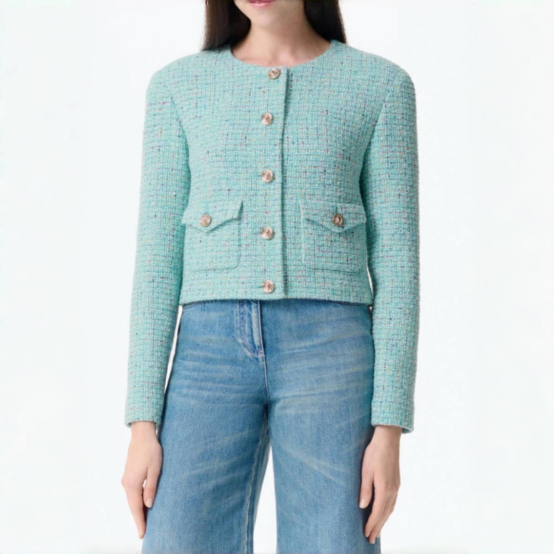 NIGO Chanel Women's Blue-green Woven Patchwork Tweed Short Jacket Autumn And Winter Fashion Elegant Single-breasted Jacket Ngvp #nigo2168