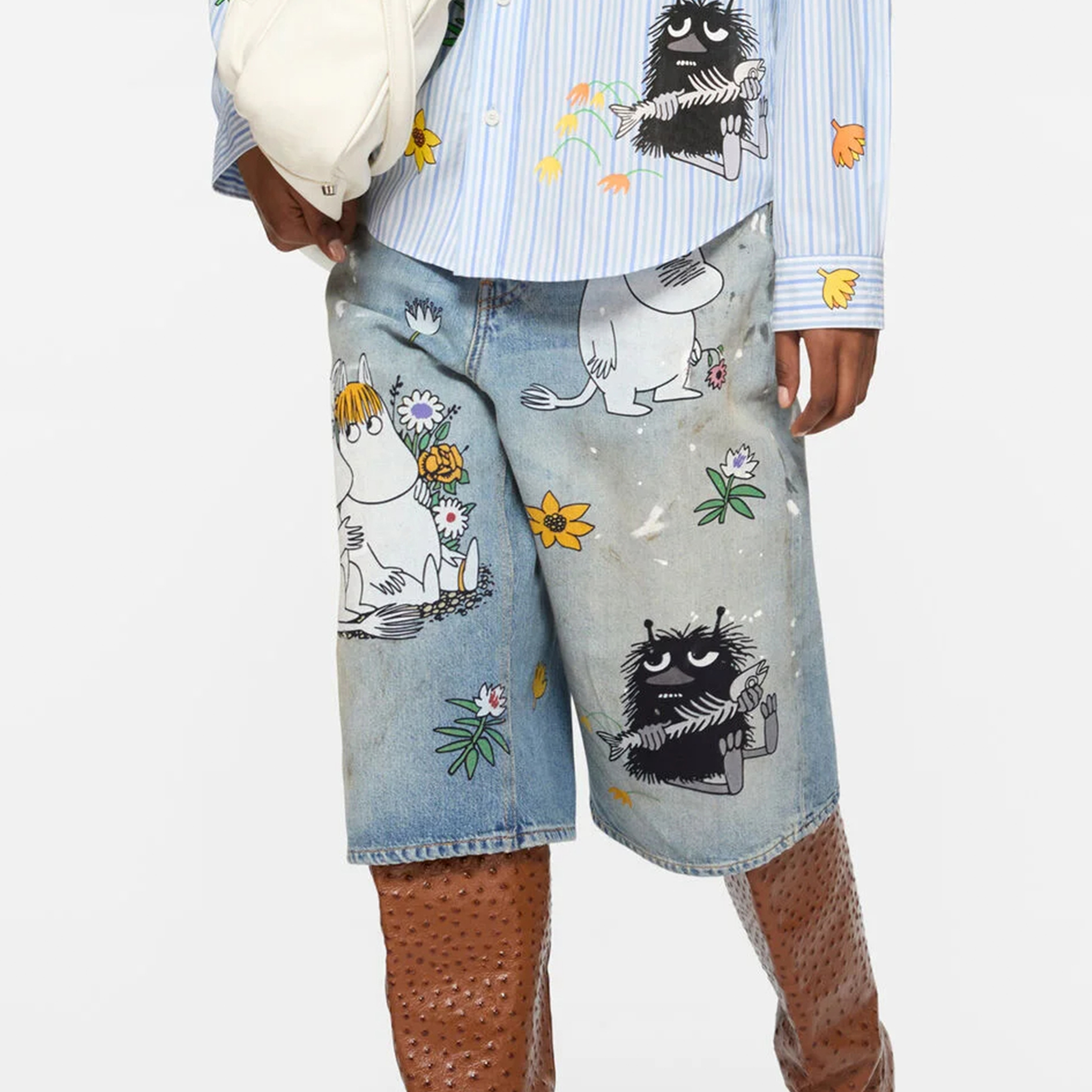 NIGO Acne Studios X Moomin Women's Straight-leg Casual Anime Print Wide-leg Cropped Shorts Fashionable Casual High-street Cropped Jeans  Ngvp #nigo2175
