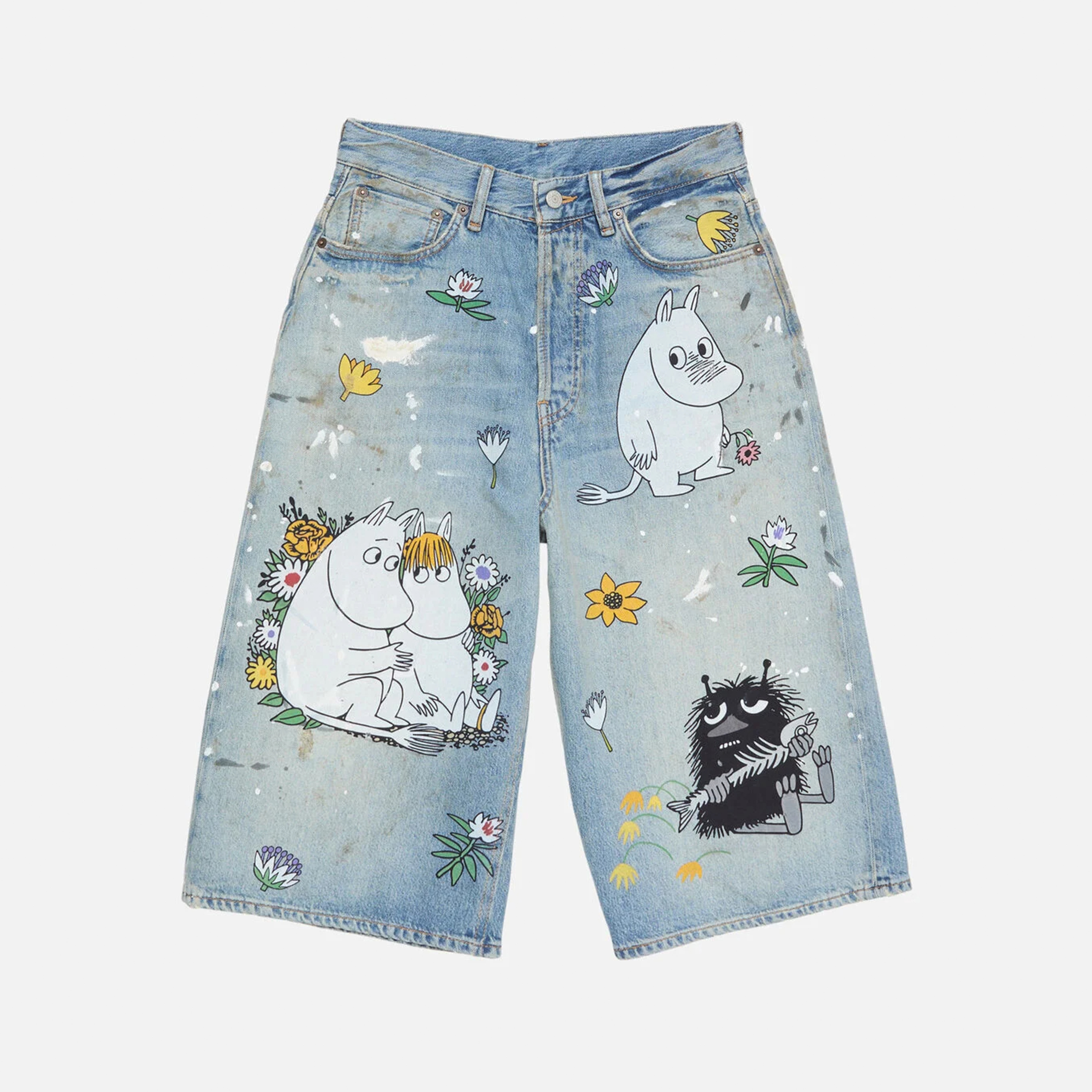 NIGO Acne Studios X Moomin Women's Straight-leg Casual Anime Print Wide-leg Cropped Shorts Fashionable Casual High-street Cropped Jeans  Ngvp #nigo2175