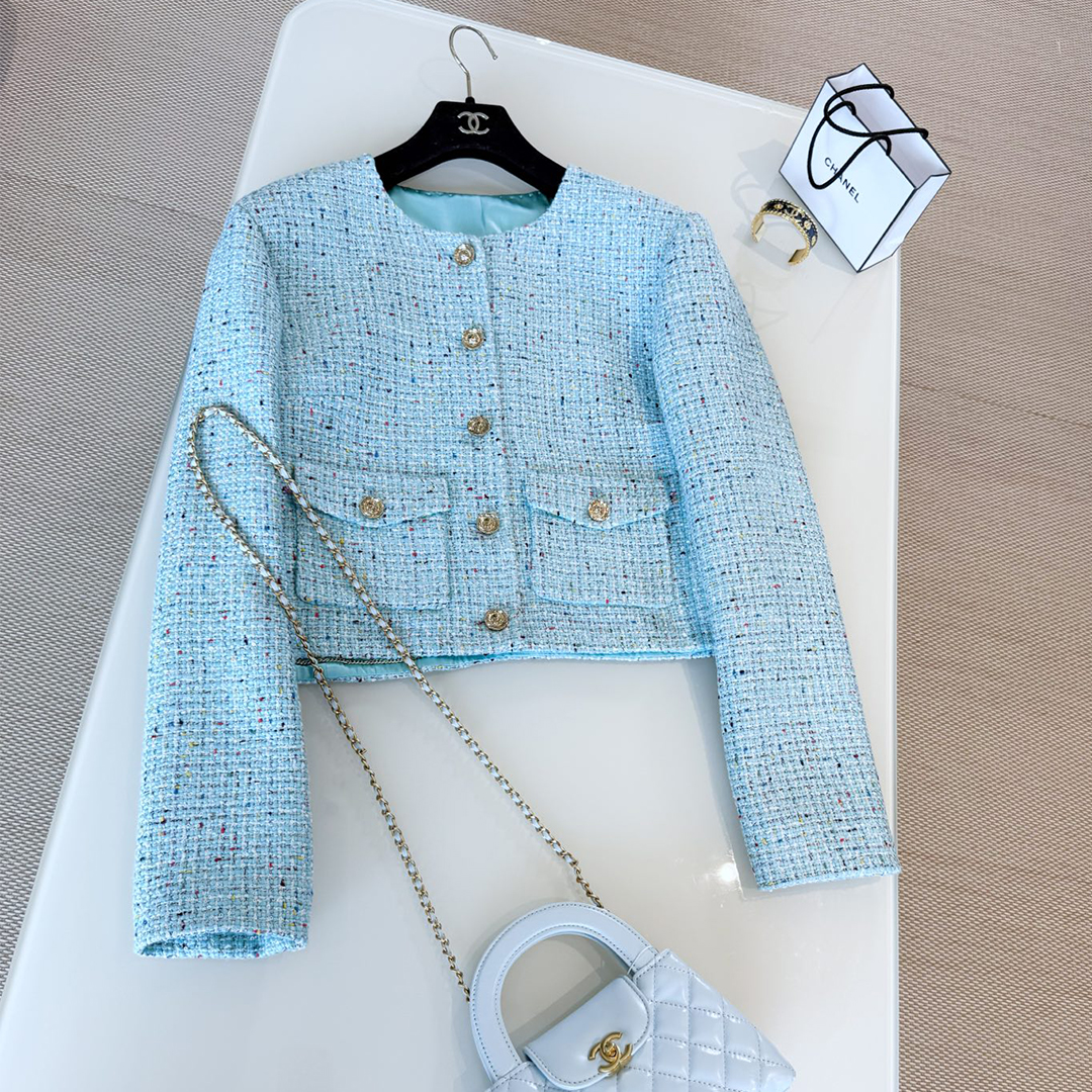NIGO Chanel Women's Blue-green Woven Patchwork Tweed Short Jacket Autumn And Winter Fashion Elegant Single-breasted Jacket Ngvp #nigo2168