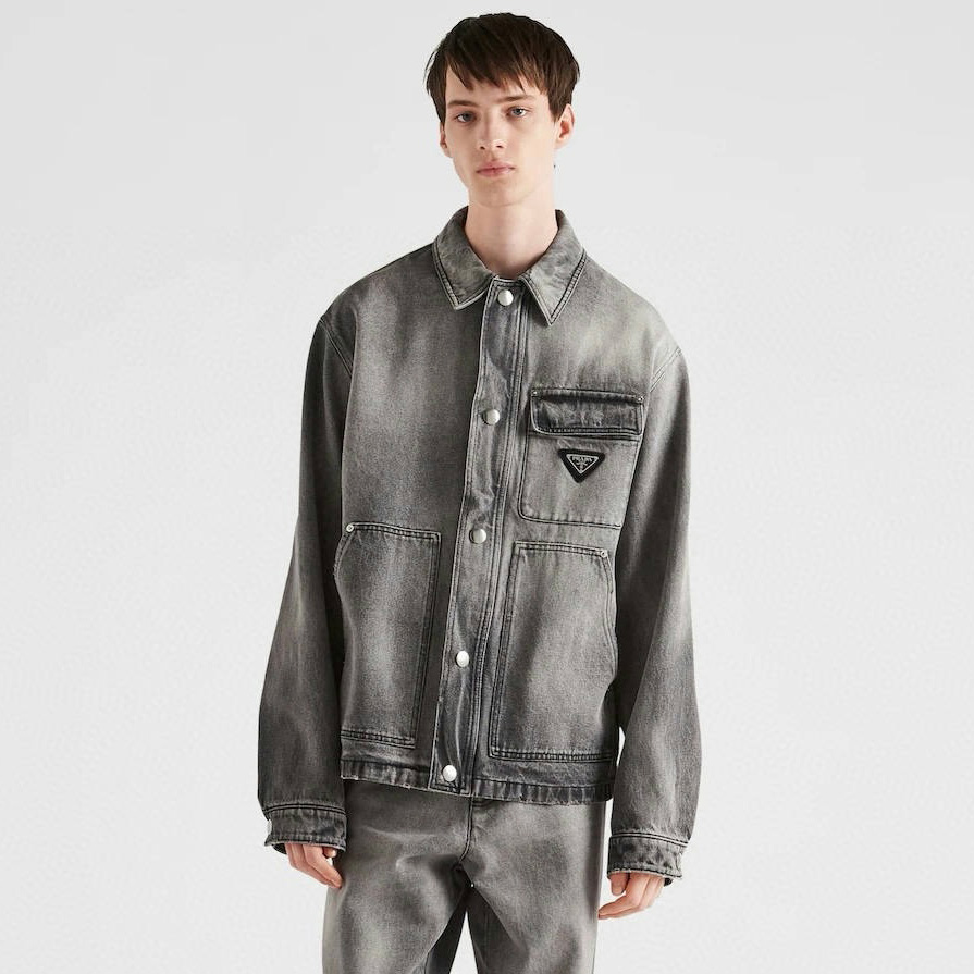 NIGO Prada Men's Spring/Autumn Solid Color Triangle Logo Single-Breasted Casual Denim Jacket #nigo77989