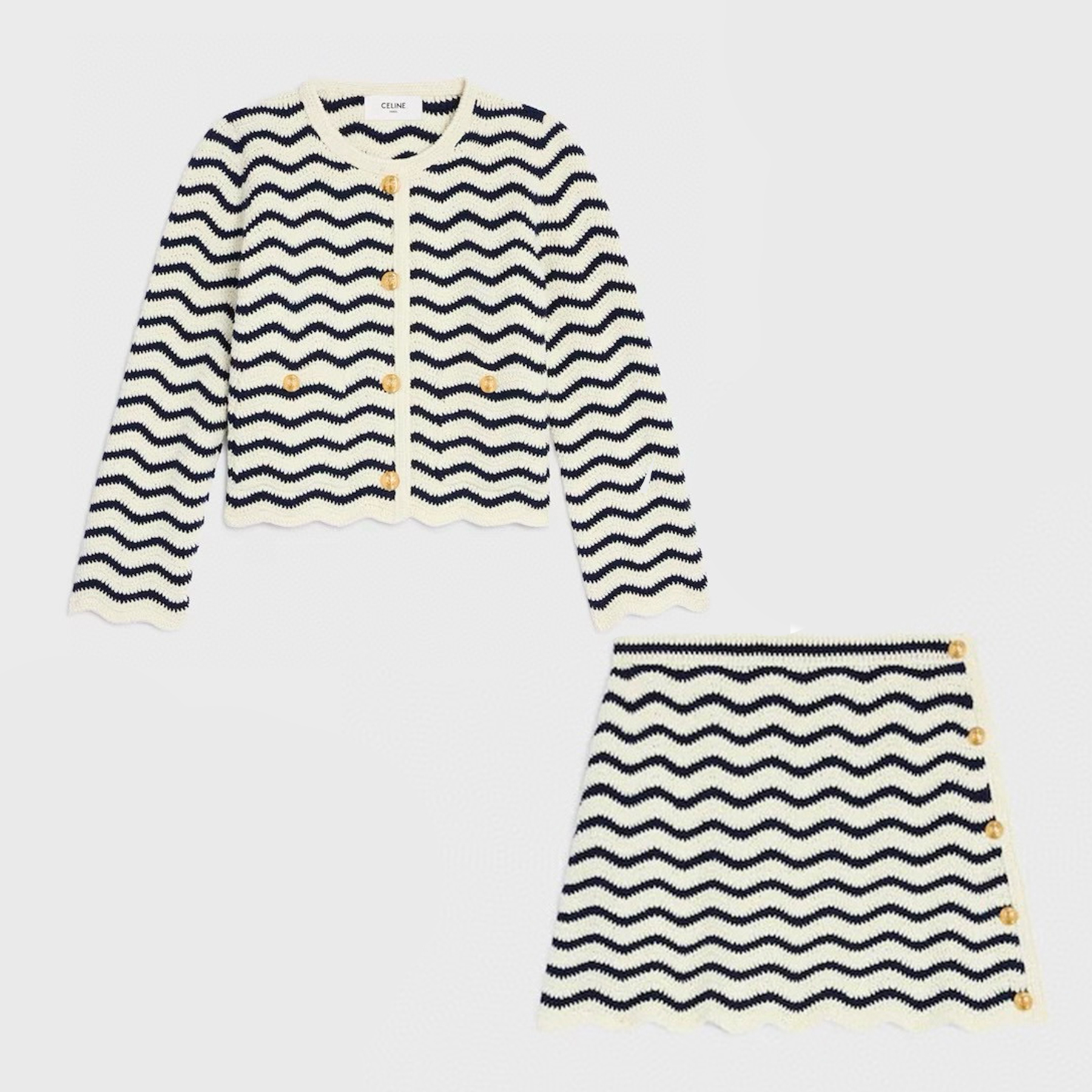 NIGO Celine Women's Fall And Winter Black And White Wave Striped Knitted Cardigan Wrap Hip Half Skirt Fashionable And Elegant Set Suit Ngvp #nigo2186