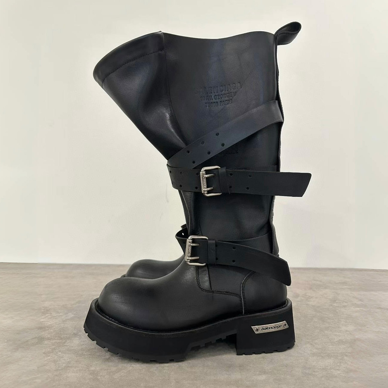 NIGO Balenciaga Venom Men's And Women's Solid Color Autumn/winter Round Toe Buckle Cowhide Leather High Top Boots Shoes #nigo78113