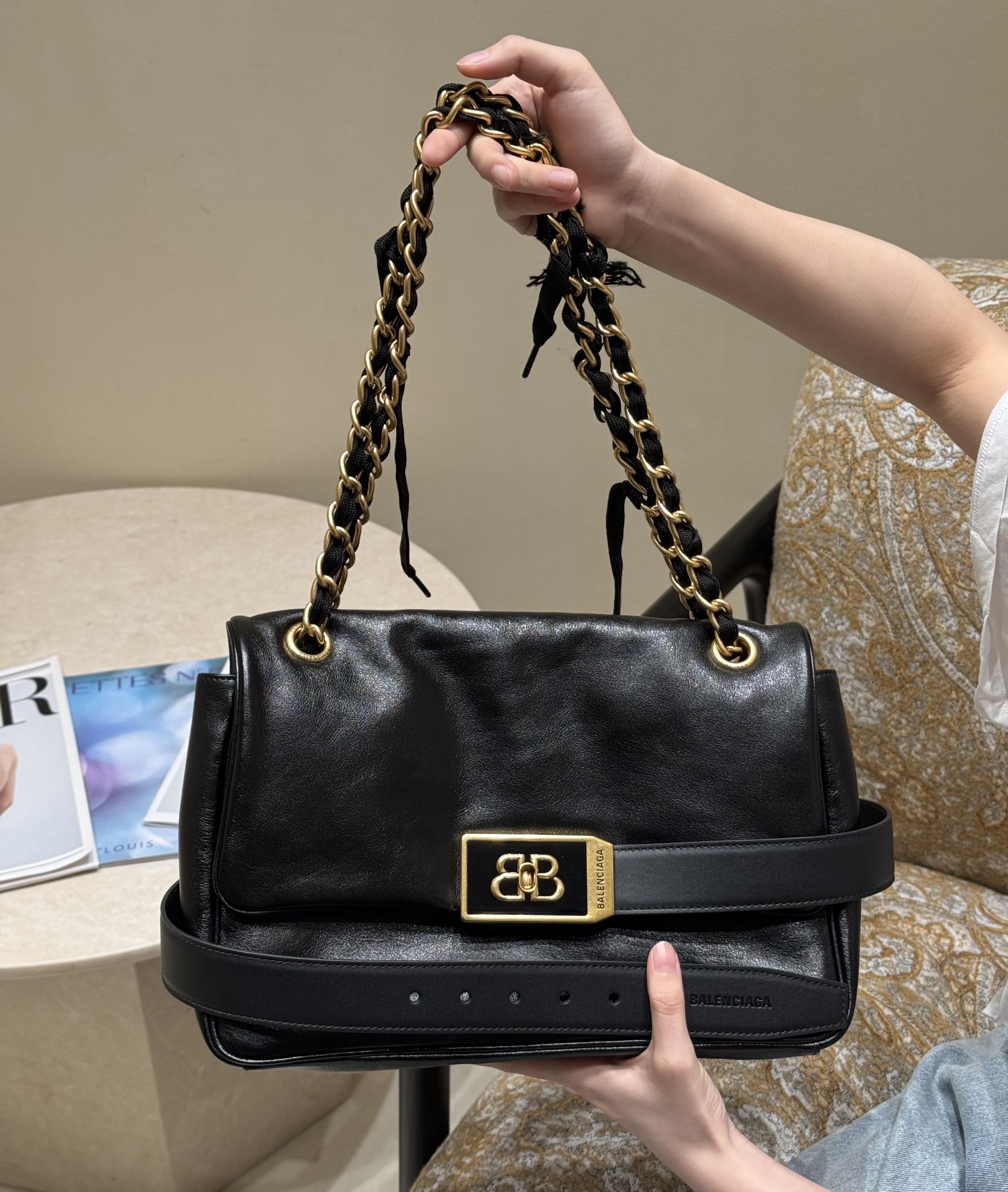 NIGO Balenciaga MODU Women's Solid Color Brand Logo Chain Decorated Cowhide Shoulder Bag Handbag Bags #nigo78124