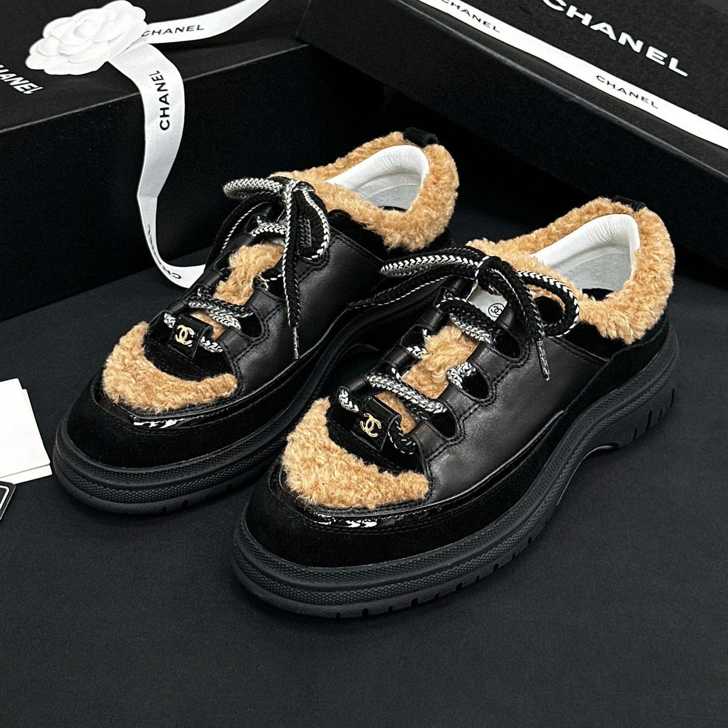 NIGO Chanel Women's Autumn/winter Color-Block Classic Fashion Round Toe Lace-up Low-top Leather Casual Shoes #nigo78123