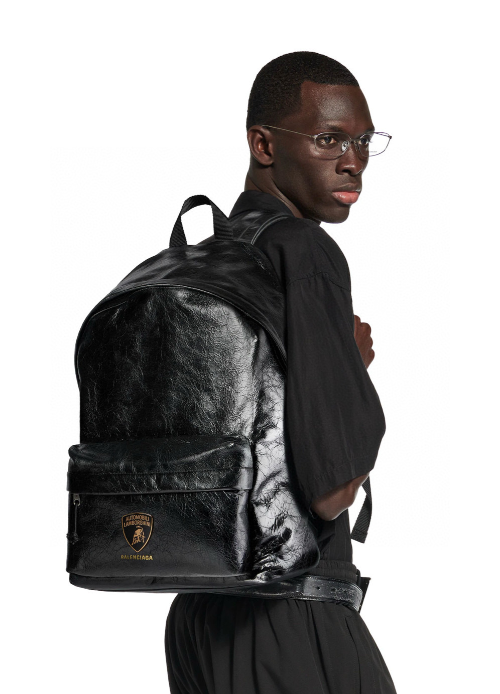 NIGO Balenciaga x Automobili Lamborghini Explorer Men's Solid Color Letter Print Oil Wax Leather Book Bag Backpack Bags #nigo78129