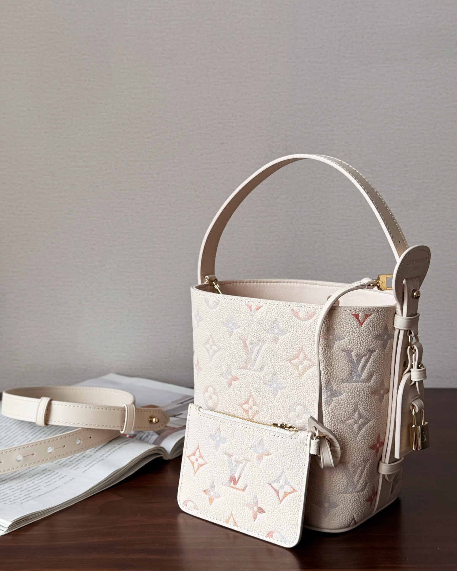 NIGO Louis Vuitton All In BB Women's Watercolor Gradient Logo Print Embossed Grained Cowhide Leather Shoulder Bag Crossbody Handbag Tote Bags #nigo78126