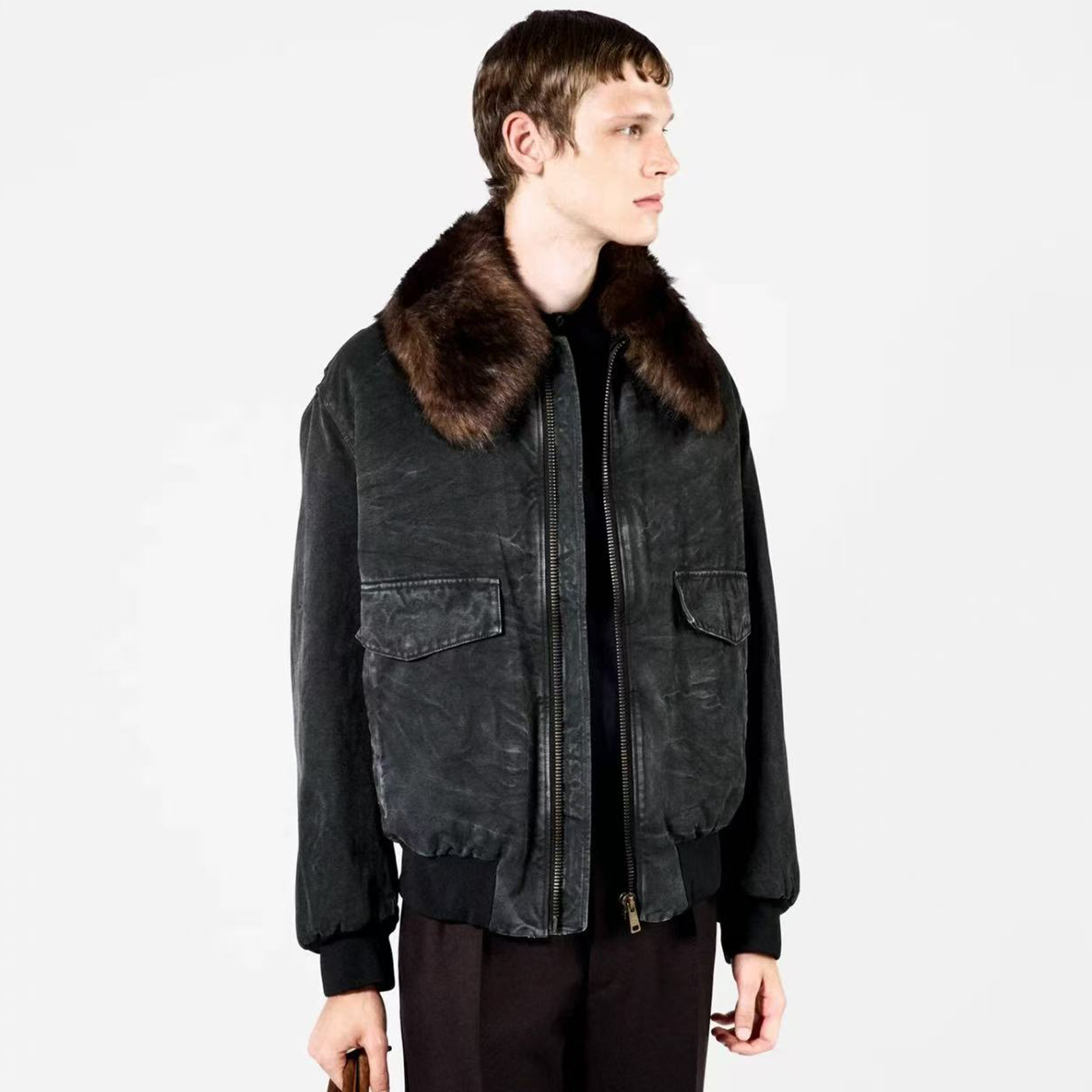 NIGO Prada Men's Fall And Winter Hair Collar Black Cotton Jacket Fashion Trend Warm Casual Zipper Short Jacket Coat Ngvp #nigo2196