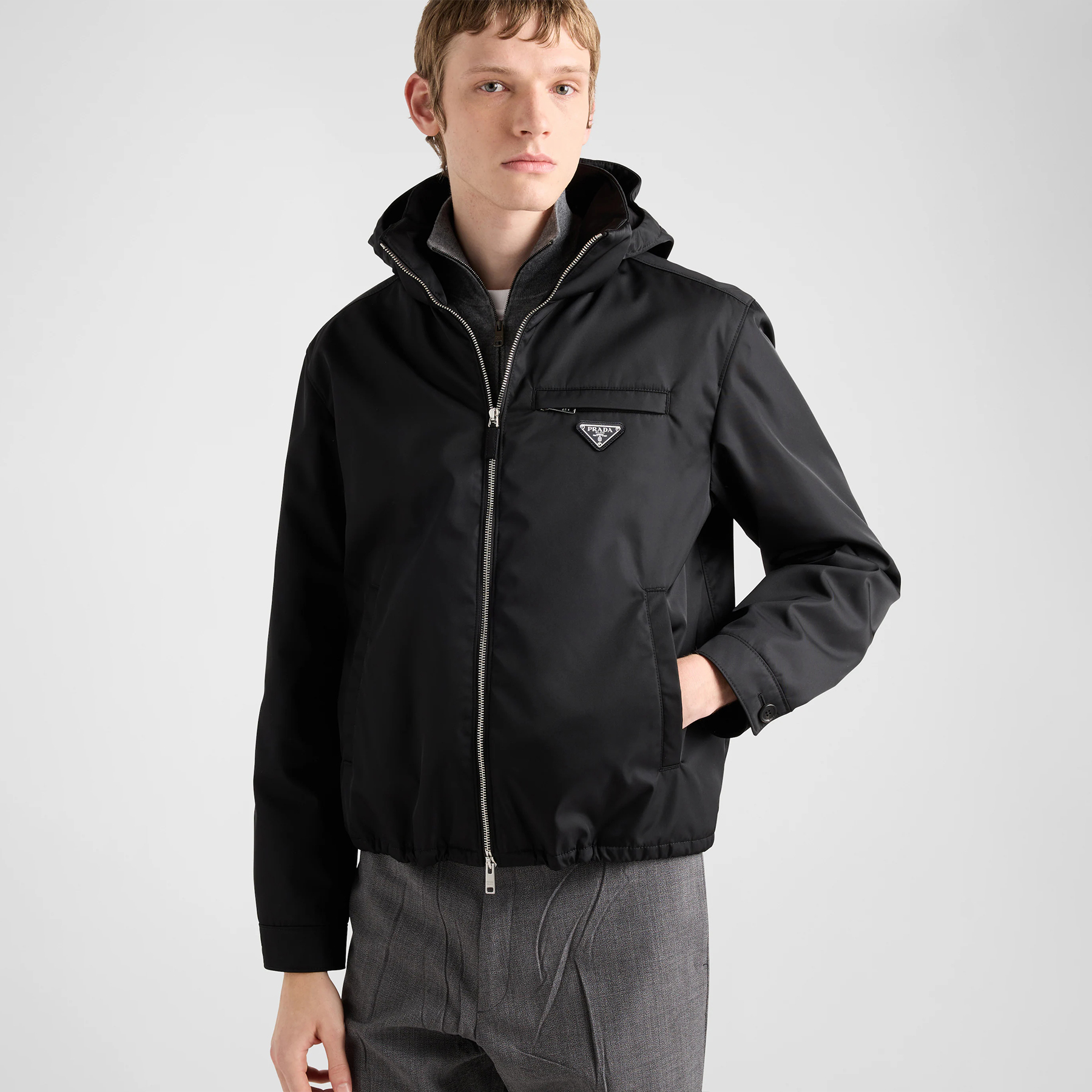 NIGO Prada Men's Fall And Winter Recycled Nylon Short Jacket Black Hooded Zipper Jacket Logo Pockets Fashion Trend Casual Jacket #nigo81397