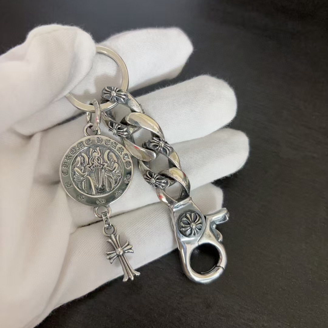 NIGO Chrome Hearts Men's And Women's Silver Classic Retro Fashion Full Flower Lobster Key Chain Cross-shaped Key Chain Pendant #nigo78149