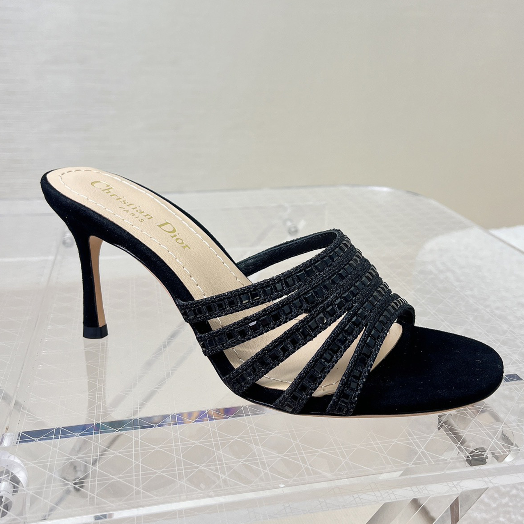 NIGO Dior Gem High Heel Fashion Sandals Slippers Women's Spring And Summer Black Silver Gold 8cm Leather Shoes Heel Fashion Temperament Sexy High Heel Shoes #nigo81416