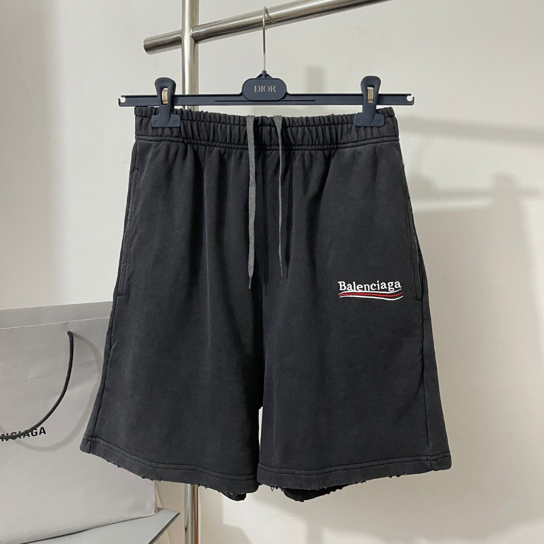 NIGO Balenciaga POLITICAL CAMPAIGN Men's Summer Washed Dyed Embroidered Letter Shorts Straight Leg Casual Fashionable Shorts #nigo78143
