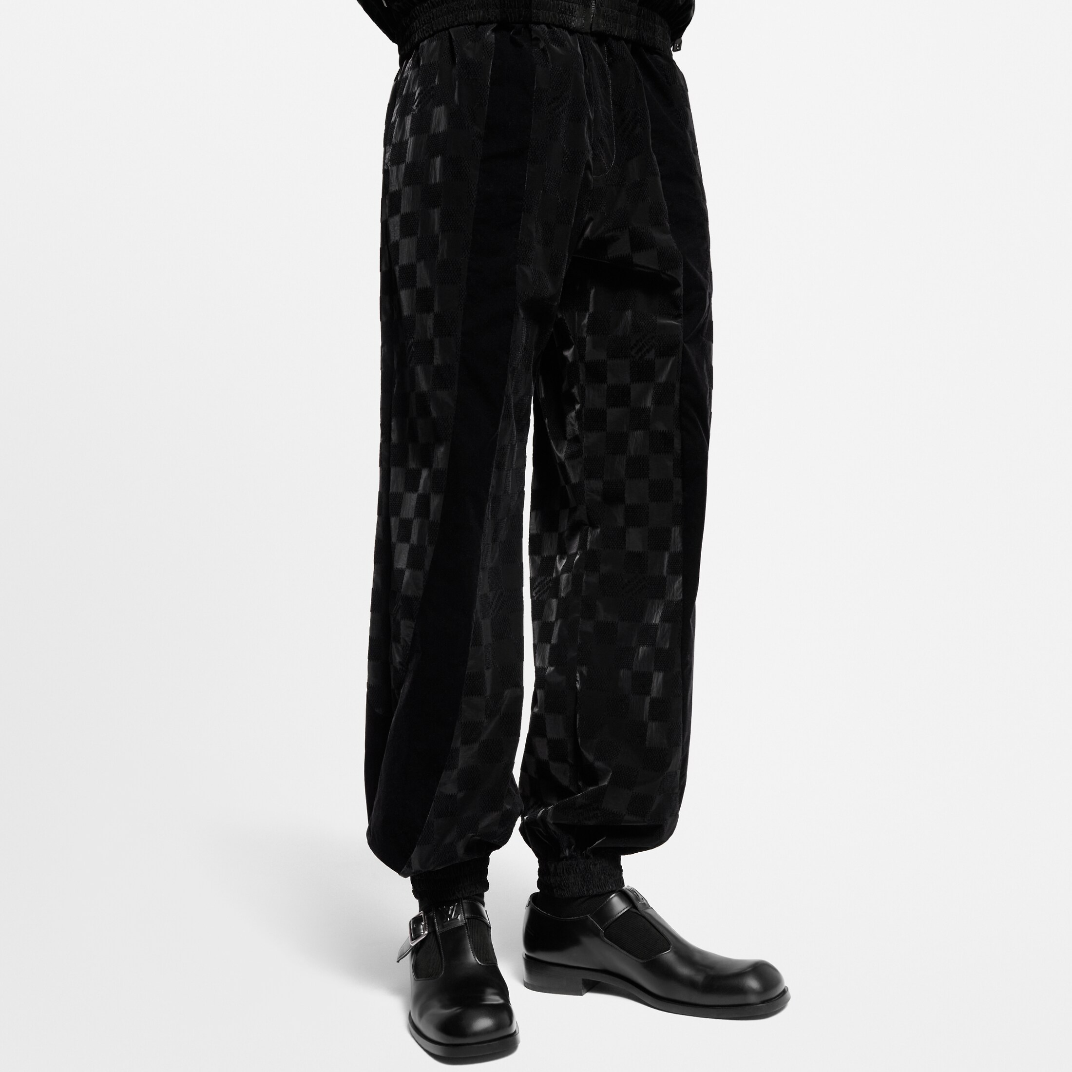 NIGO Louis Vuitton Men's Spring/summer Flocked Tech Pants Checkered Marque L.vuitton Déposée Logo Velvet Solid Color Elastic Waist SweatPants Pants #nigo81399