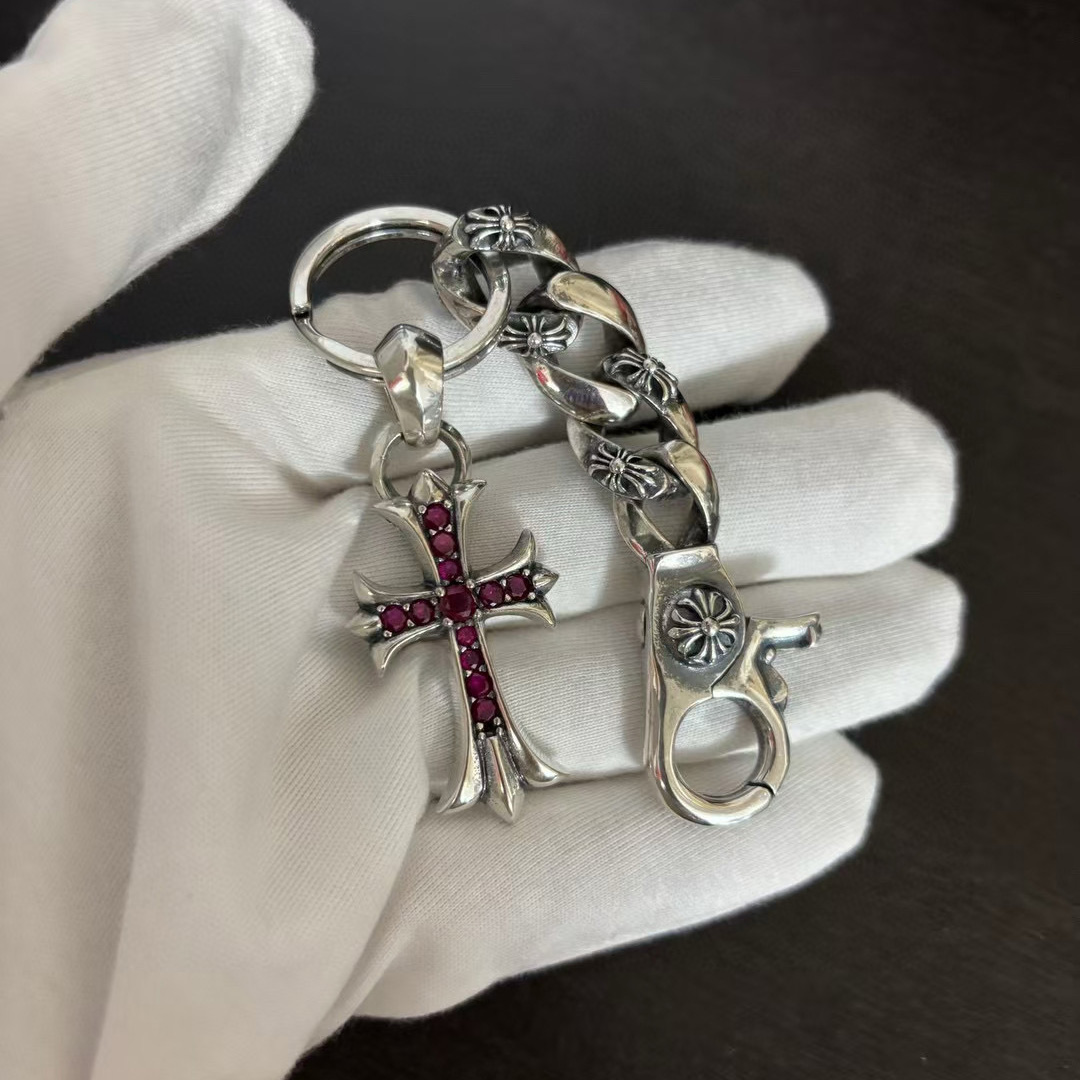 NIGO Chrome Hearts Men's And Women's Silver Classic Retro Fashion Full Flower Lobster Key Chain Cross-shaped Key Chain Pendant #nigo78149