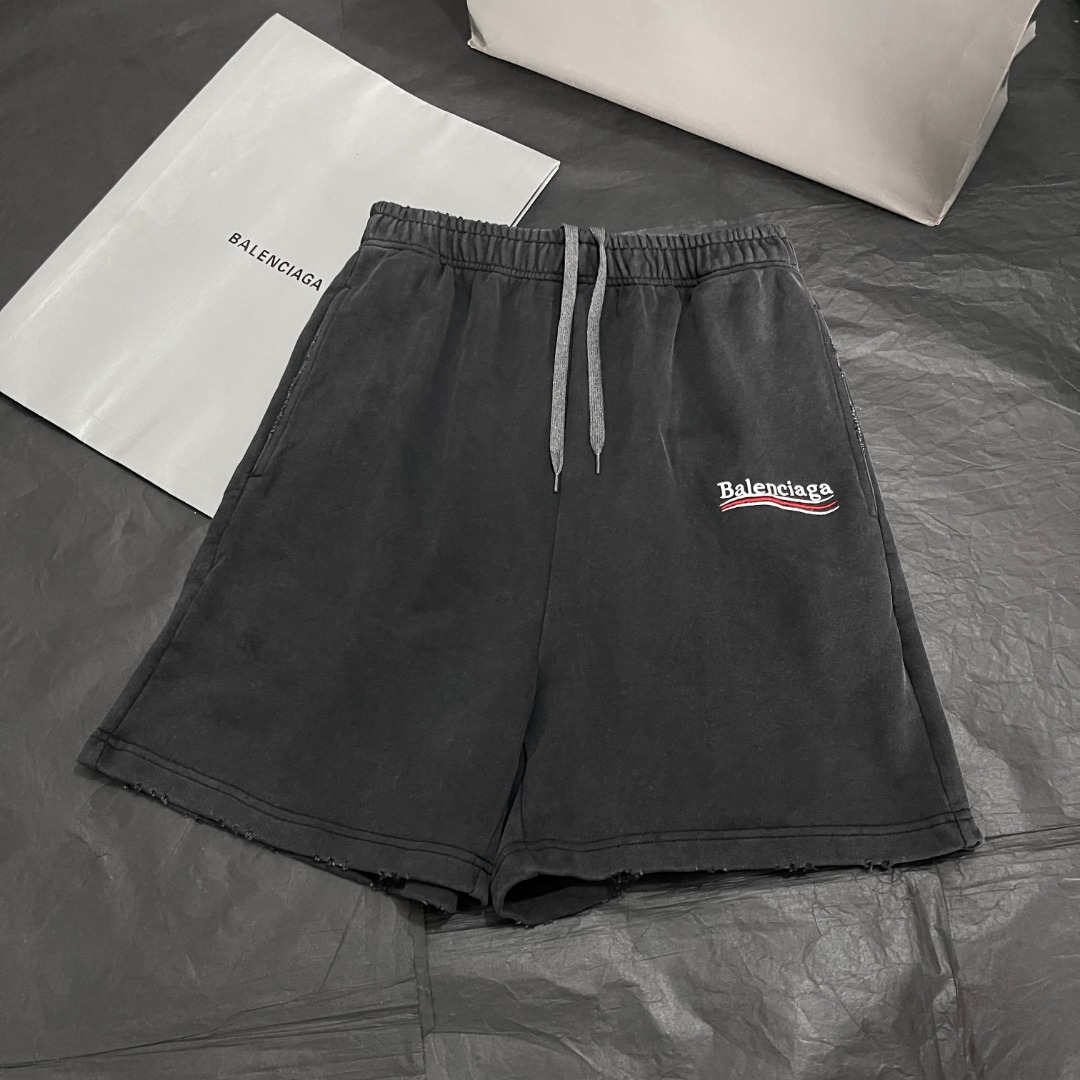 NIGO Balenciaga POLITICAL CAMPAIGN Men's Summer Washed Dyed Embroidered Letter Shorts Straight Leg Casual Fashionable Shorts #nigo78143