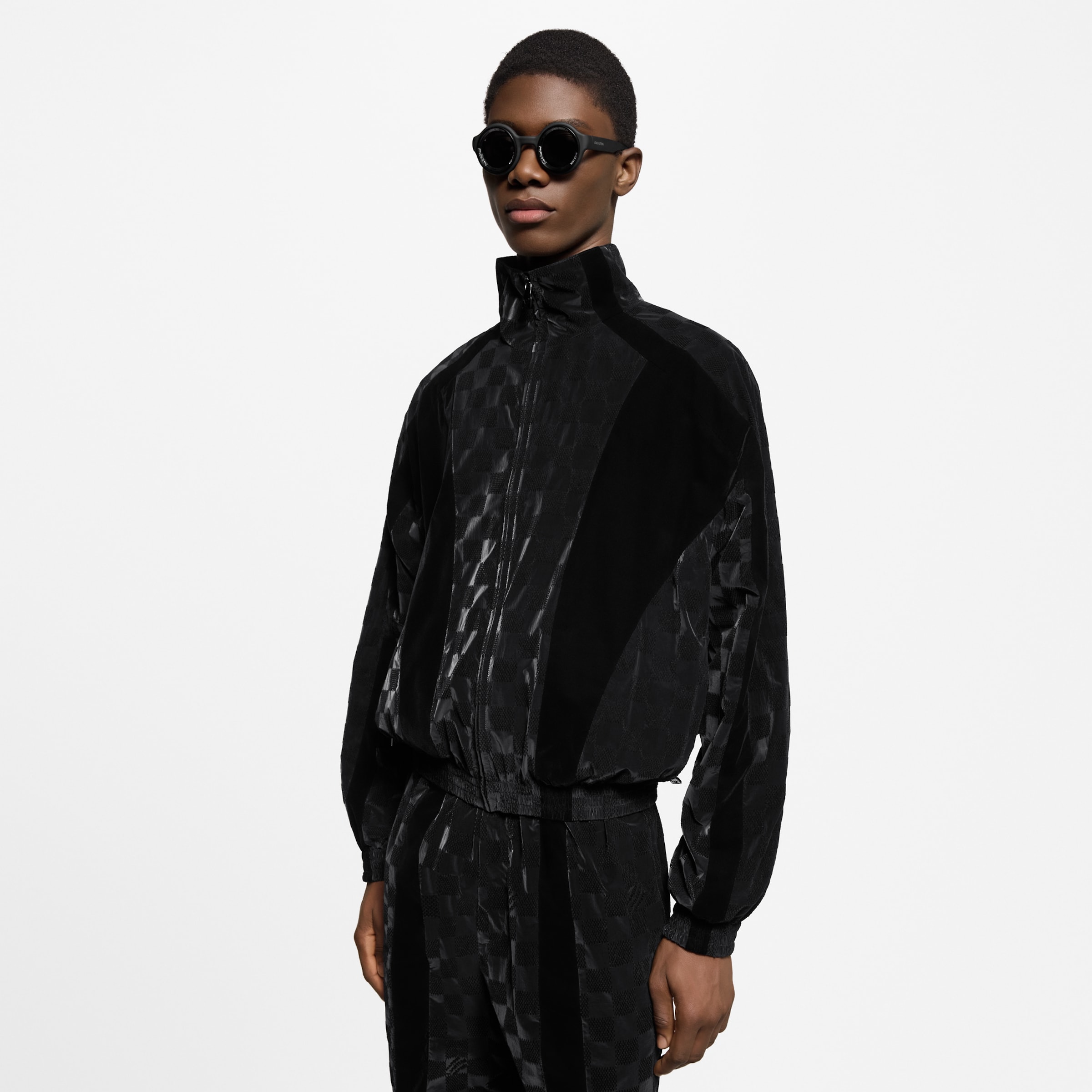 NIGO Louis Vuitton Men's Spring/summer Flocked Tech Jacket Tessellated Marque L.vuitton Déposée Logo Velvet Zipper Patchwork Jacket #nigo81398