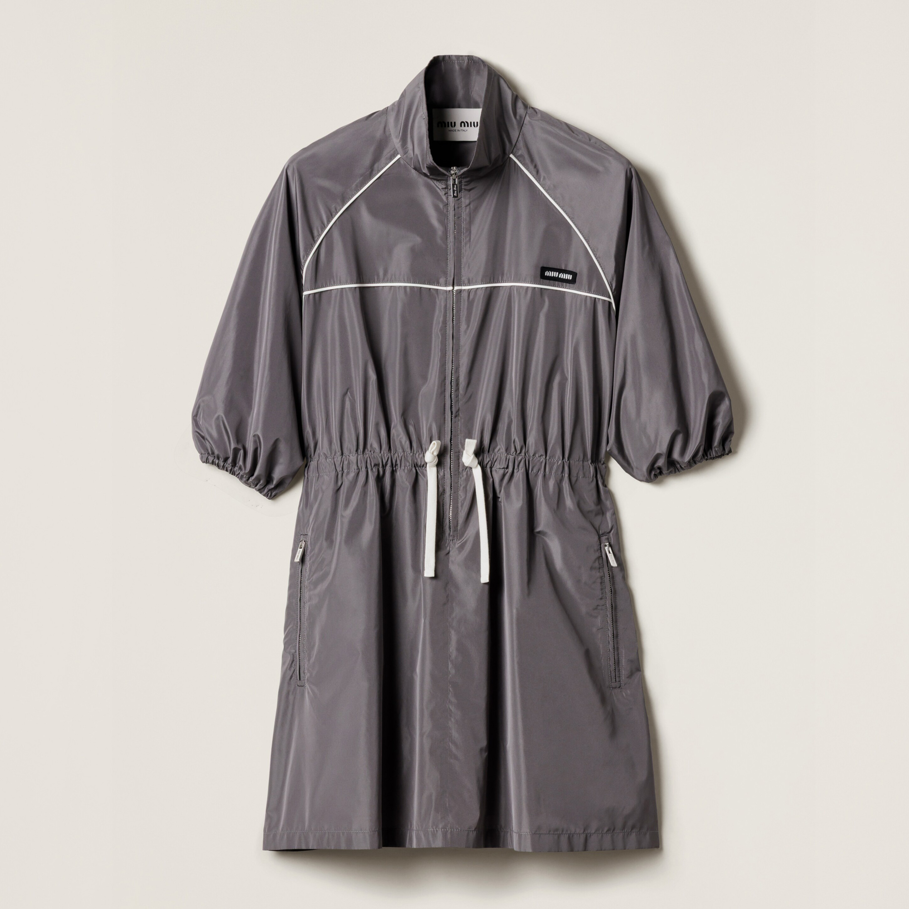 NIGO MiuMiu Women's Summer Solid Color Fashionable Casual Tech Silk Mini Short Sleeve Zipper Jacket Dress #nigo78158