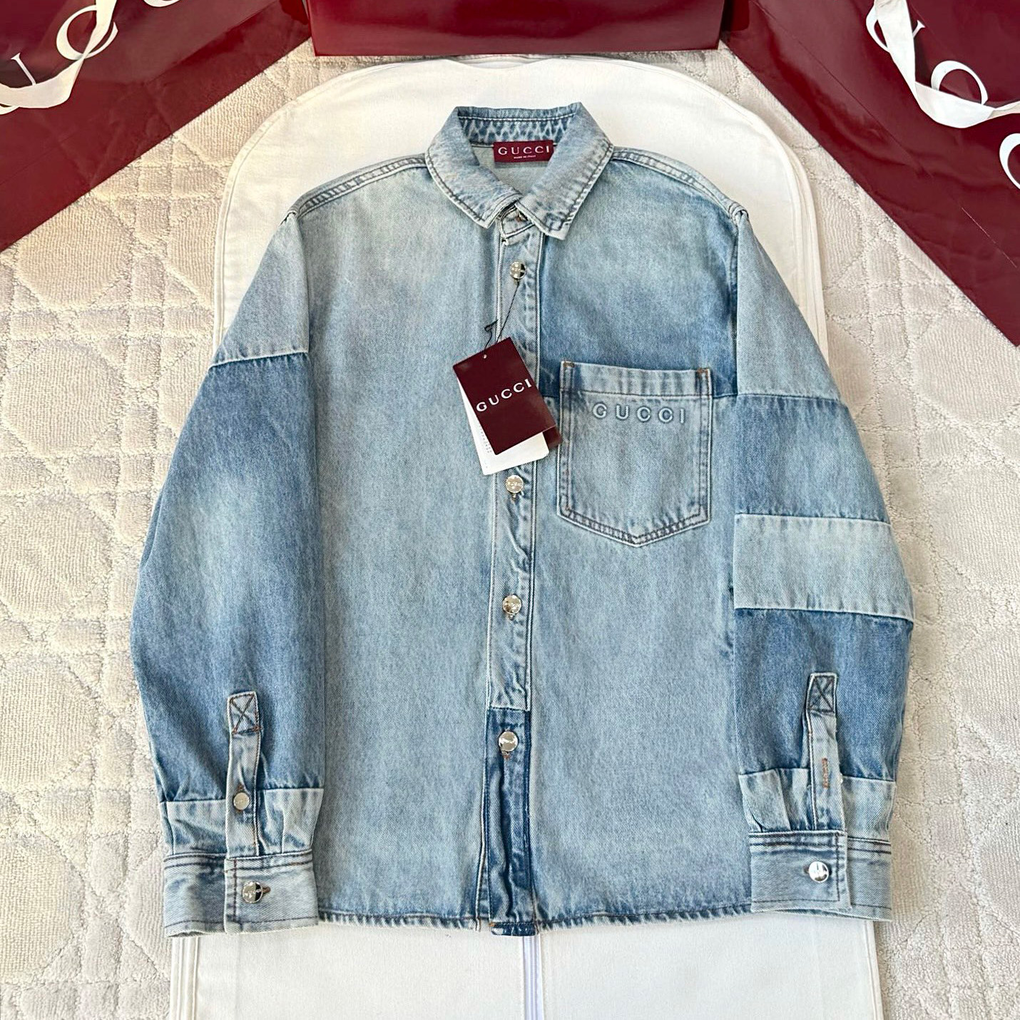 NIGO Gucci Men's Spring/Autumn Fashionable Washed Color Letter Logo Embossed Denim Shirt Jacket #nigo78161