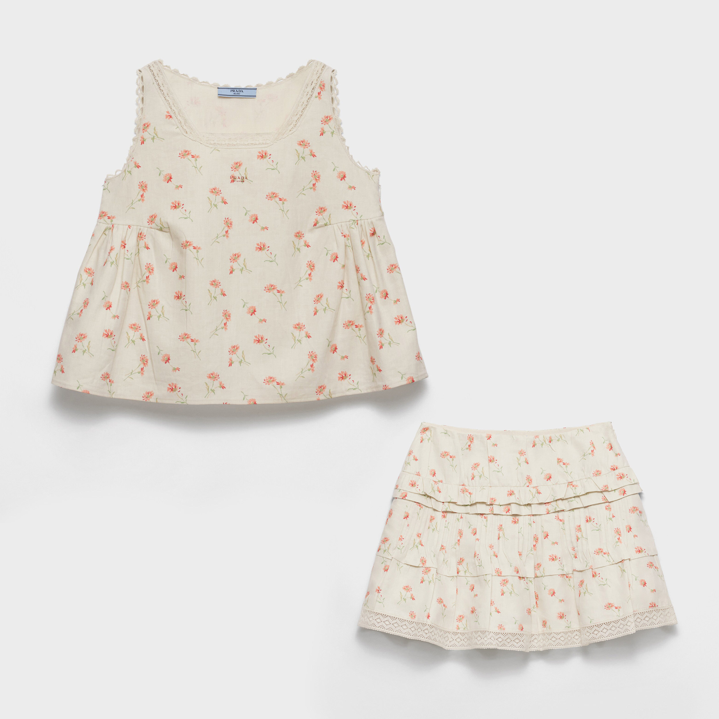 NIGO Prada Women's Summer Fashion Casual Floral Print Linen Mini Sleeveless Top and Suit Set #nigo78156