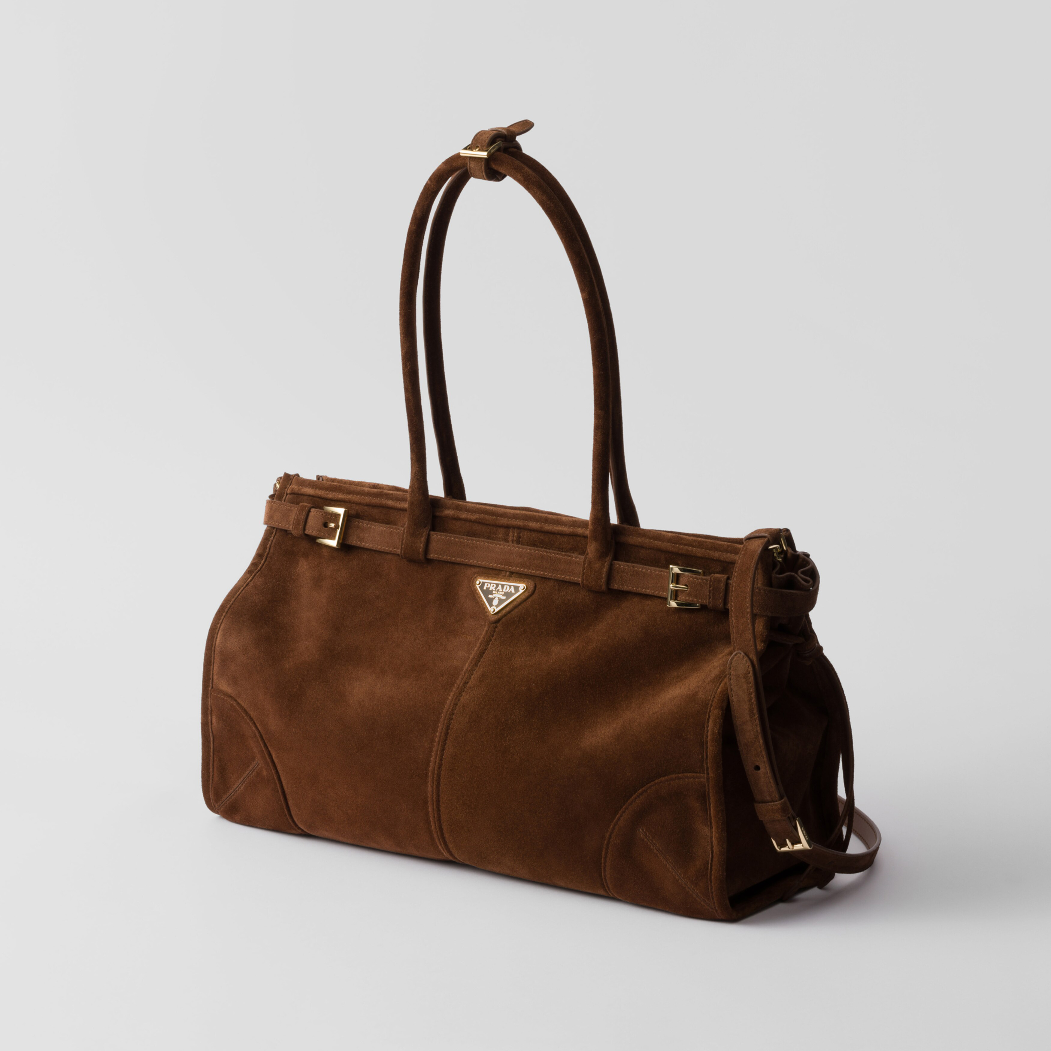 NIGO Prada Bonnie Soft Lux Women's Solid Colour Classic Fashion Large Suede Leather Handbag With Metal Triangle Logo Zipper Closure Tote Bag Bags 1BA439 #nigo78152