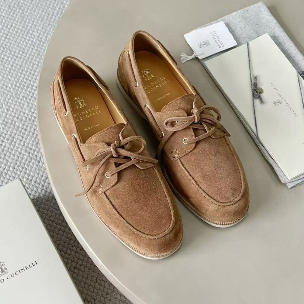 NIGO Brunello Cucinelli Men's Washed Suede Boat Shoes, Four-Season Solid Color Round Toe Lace-Up Low-Top Casual Shoes Ngvp #nigo2125