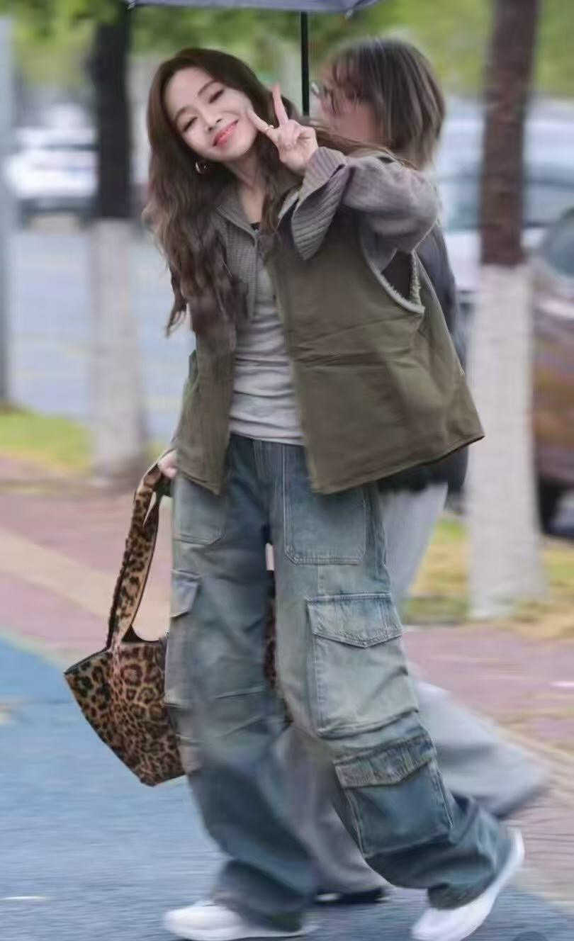 NIGO Golden Goose Women's Four-Season Loose-Fit Cotton Blend Low-Waist Zipper Work Pants Vintage Multi-Pocket Solid Color Casual Denim Pants Ngvp #nigo2127