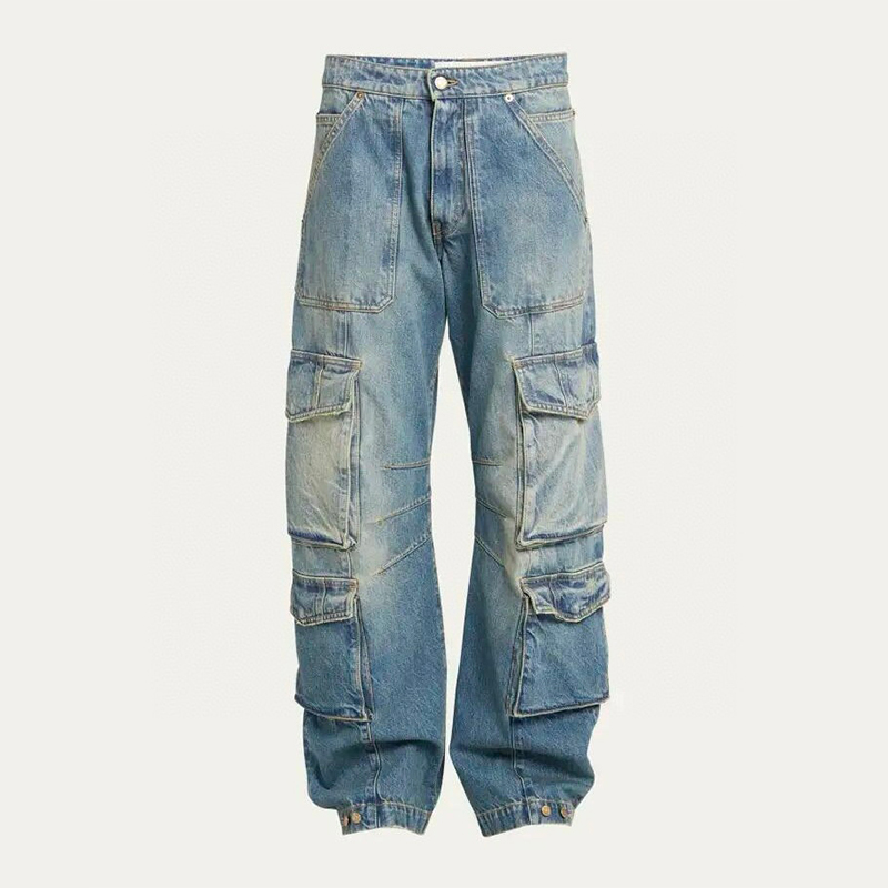 NIGO Golden Goose Women's Four-Season Loose-Fit Cotton Blend Low-Waist Zipper Work Pants Vintage Multi-Pocket Solid Color Casual Denim Pants Ngvp #nigo2127