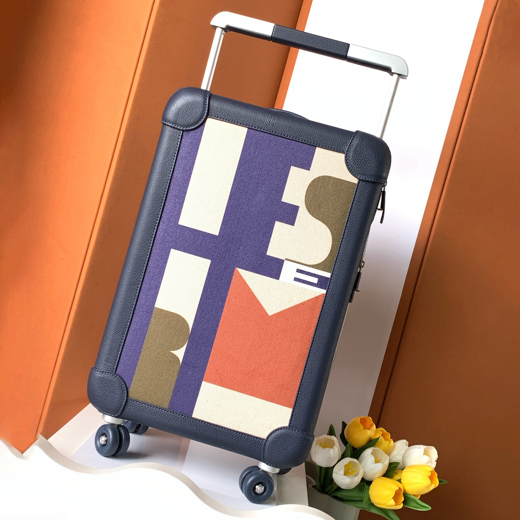 NIGO Hermes R.M.S Classic Fashion Pattern Printed Pull-along Canvas Cowhide Leather Luggage Bags #nigo78183