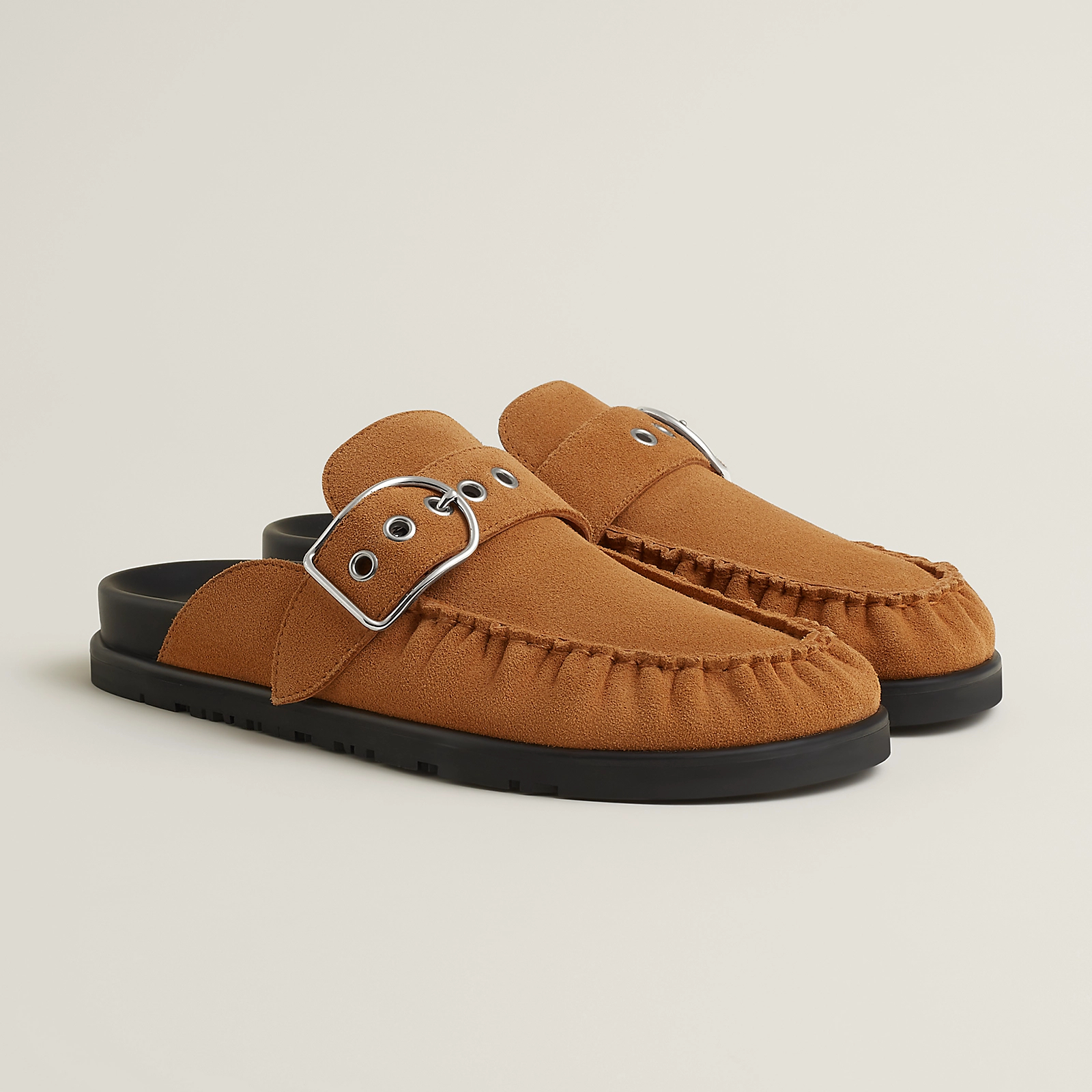 NIGO Hermes Women's Key Mule Shoes Suede Rubber Sole Silver Buckle Round Toe Slippers Summer Solid Color Casual Shoes Ngvp #nigo2129