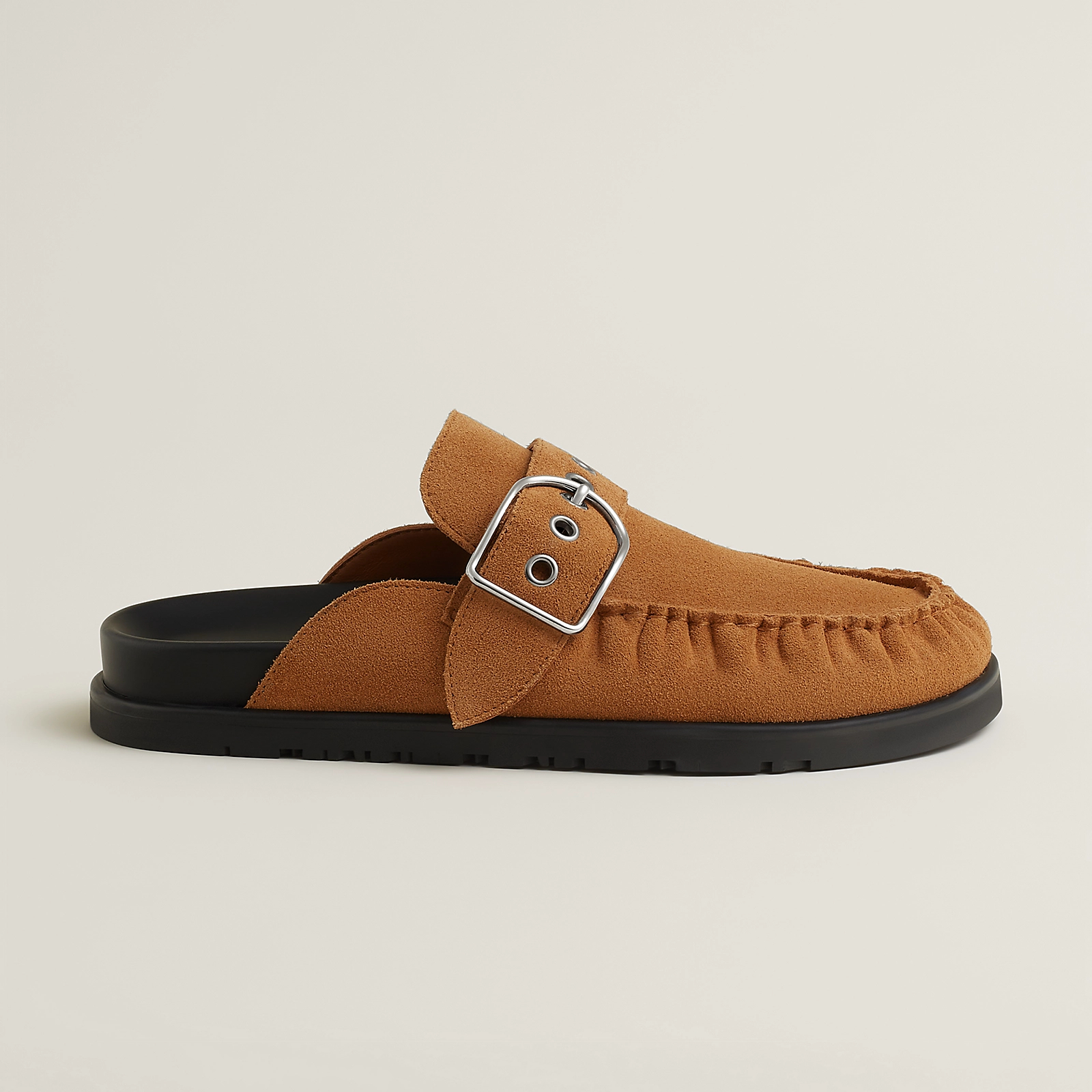 NIGO Hermes Women's Key Mule Shoes Suede Rubber Sole Silver Buckle Round Toe Slippers Summer Solid Color Casual Shoes Ngvp #nigo2129