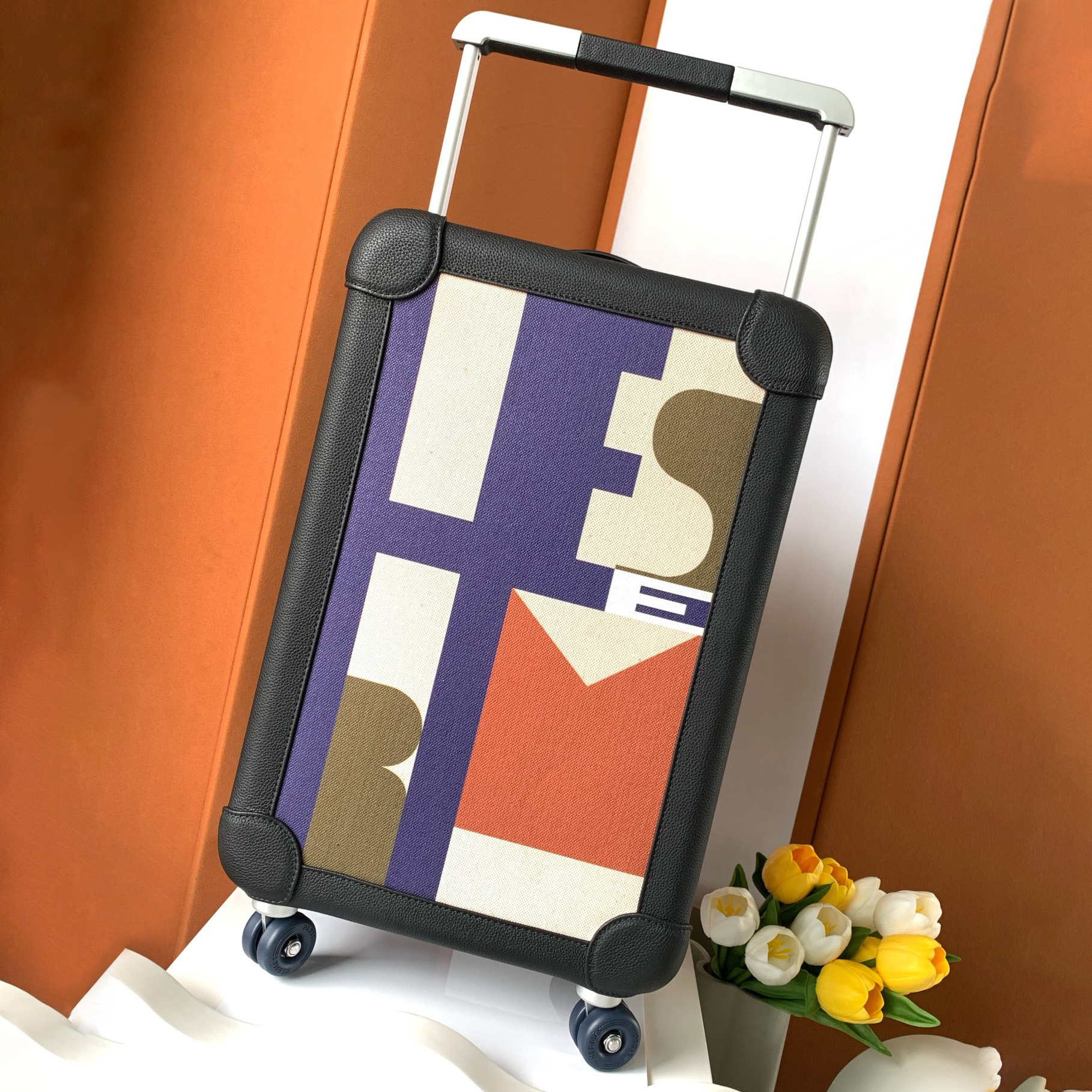 NIGO Hermes R.M.S Classic Fashion Pattern Printed Pull-along Canvas Cowhide Leather Luggage Bags #nigo78183