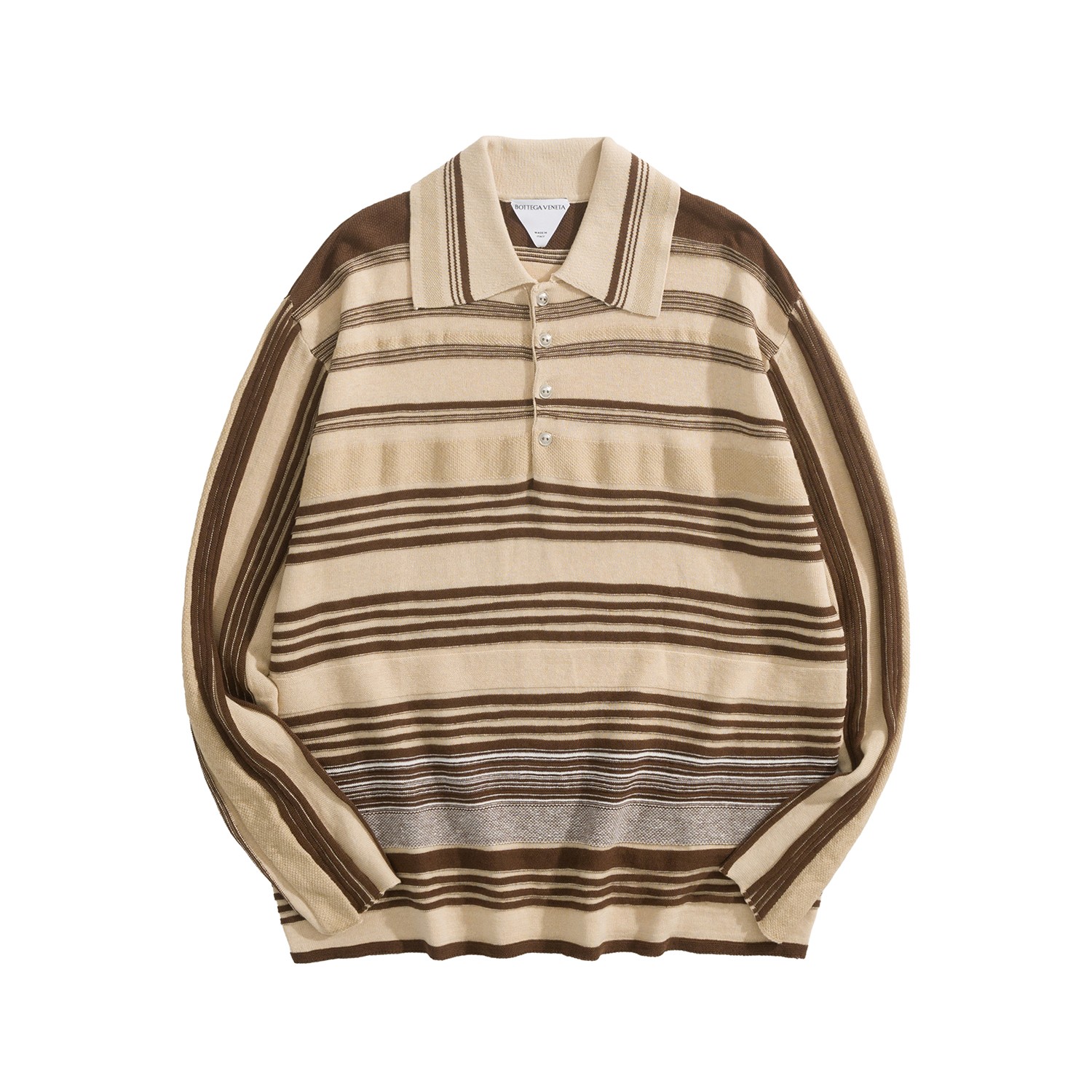 NIGO Bottega Veneta Men's Spring And Fall Striped Color Clashing Knitted Polo Shirt Long-sleeved Lapel Fashion Casual Pullover Sweater T-shirt #nigo81429