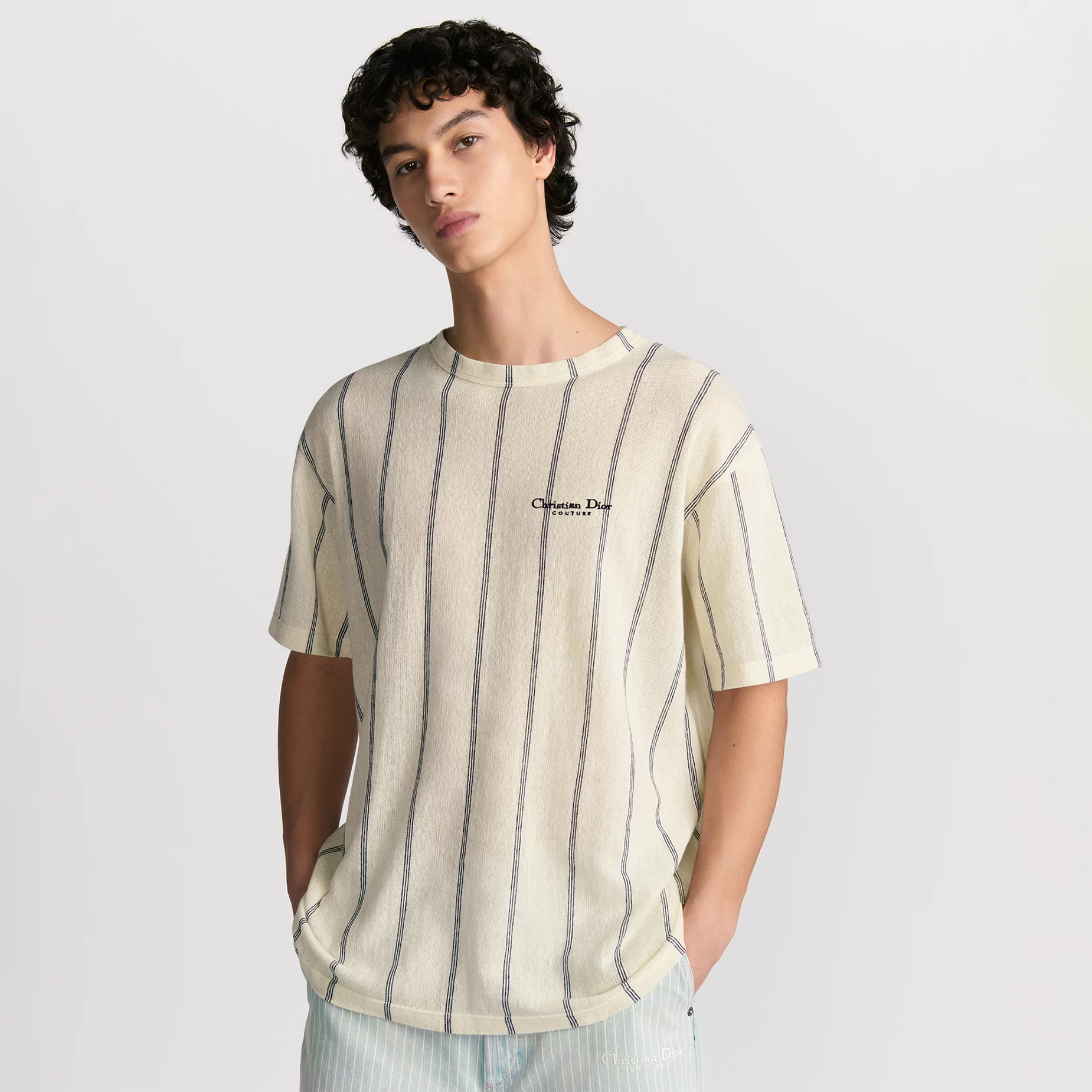 NIGO Dior Men's Summer Embroidered Solid Color Striped Loose-Fit Christian Dior Couture Short-Sleeved T-Shirt #nigo81352