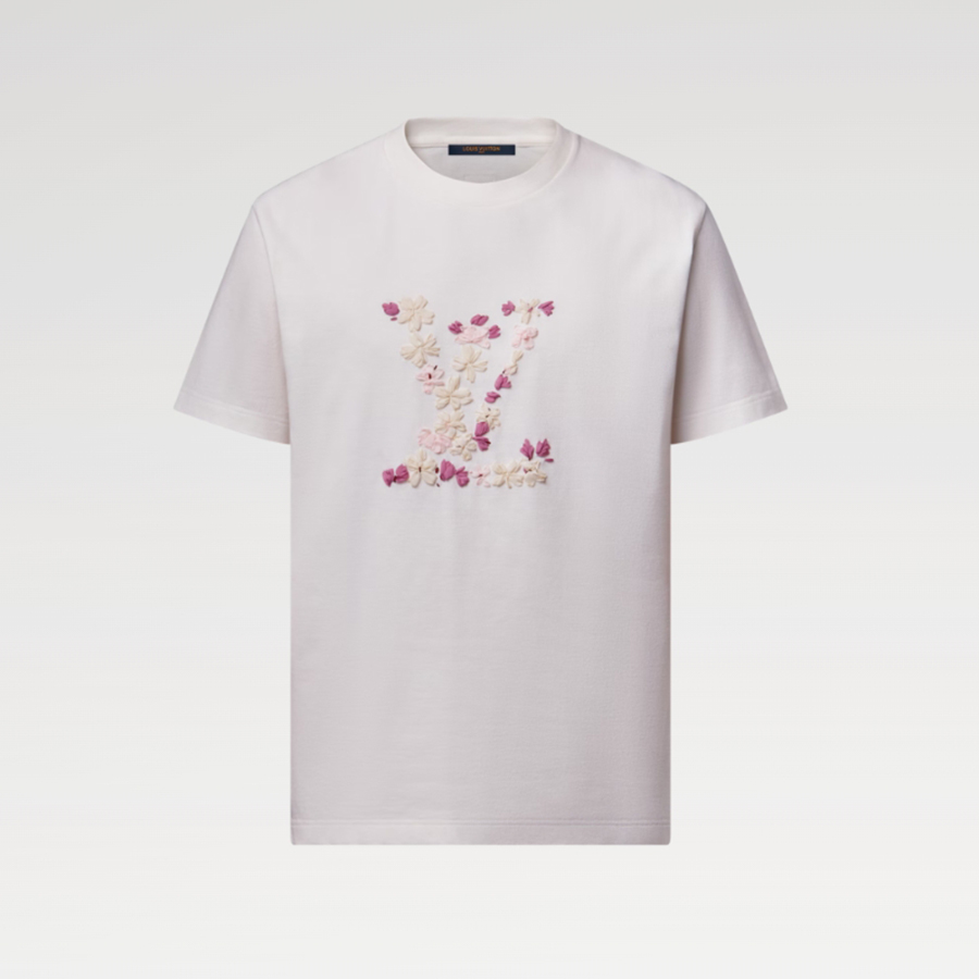 NIGO Louis Vuitton x Nigo Men's Floral Embroidered Round Neck Cotton Solid Color Summer Straight Short Sleeve T-Shirt #nigo81353