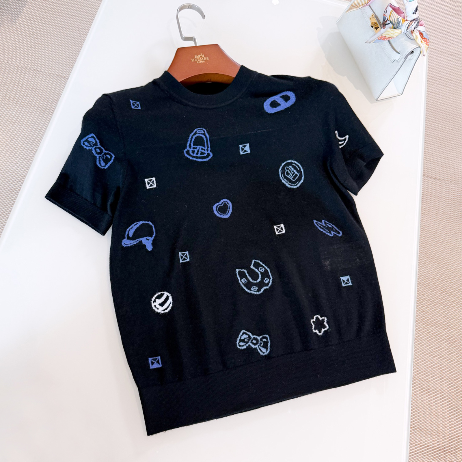 NIGO Hermes Women's Floral Jacquard Colorful Summer Round Neck Stretch Knitted Wool Blend Short Sleeve Top Sweater Ngvp #nigo2135