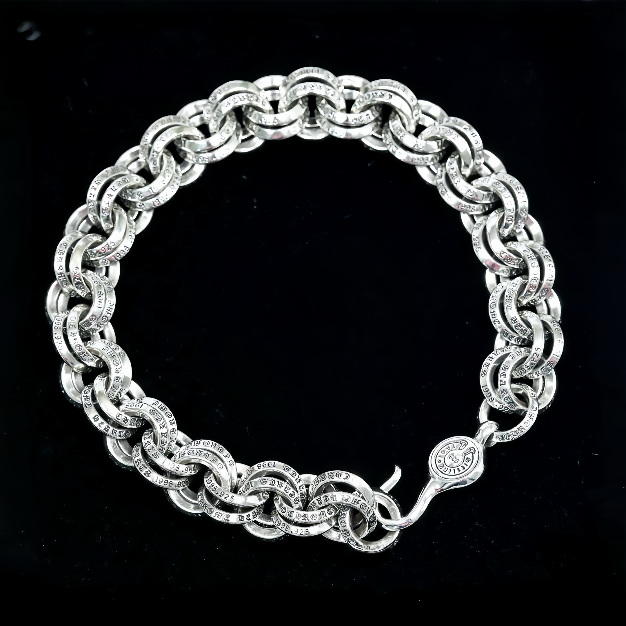 NIGO Chrome Hearts Sanskrit Double Circle Bracelet Fashion Trend Hip Hop Punk Style 925 Silver Jewelry Accessories #nigo81427
