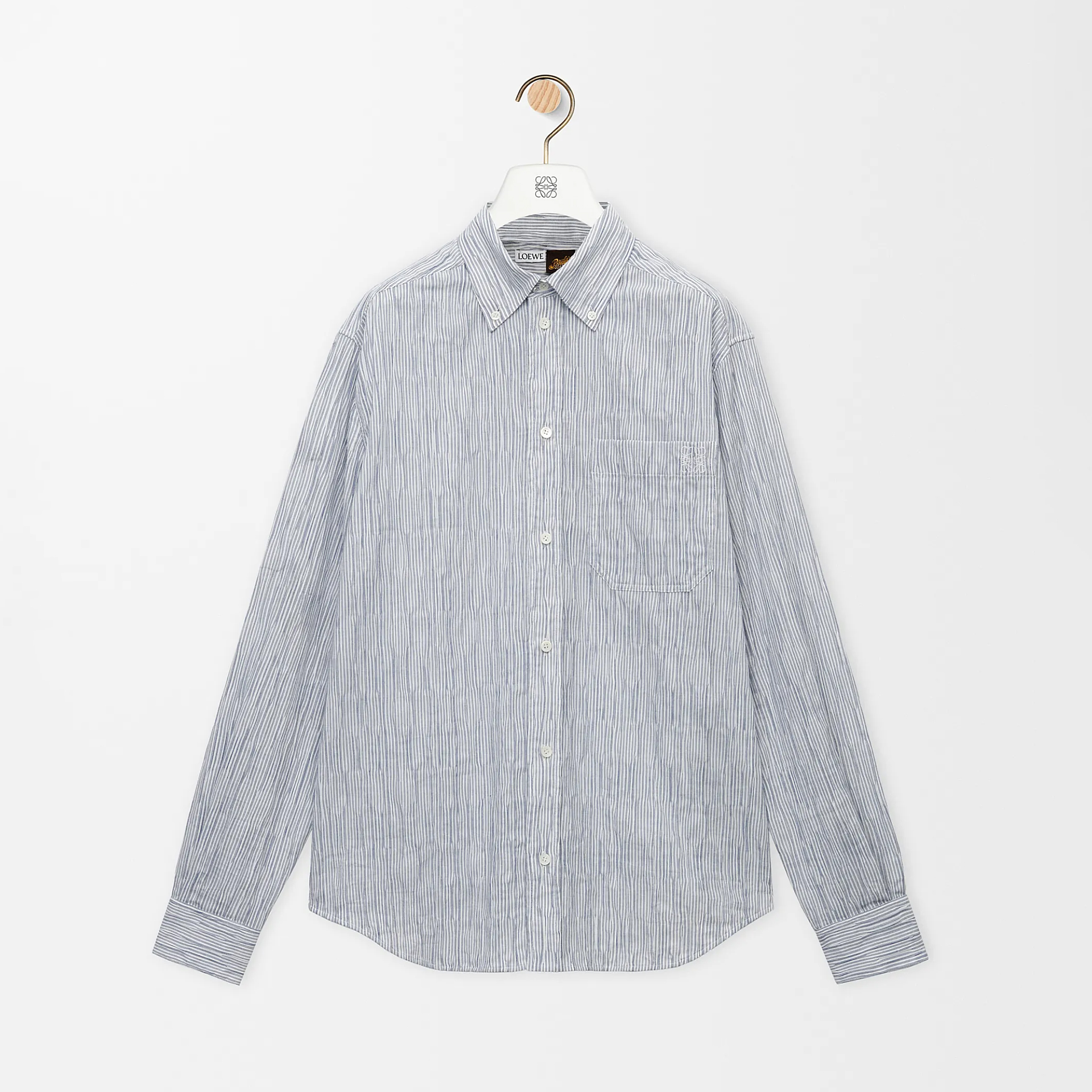 NIGO Loewe Men's Spring/Autumn Striped Wavy Texture Embroidered Solid Color Cotton Blend Solid Color Long Sleeve Shirt #nigo81463