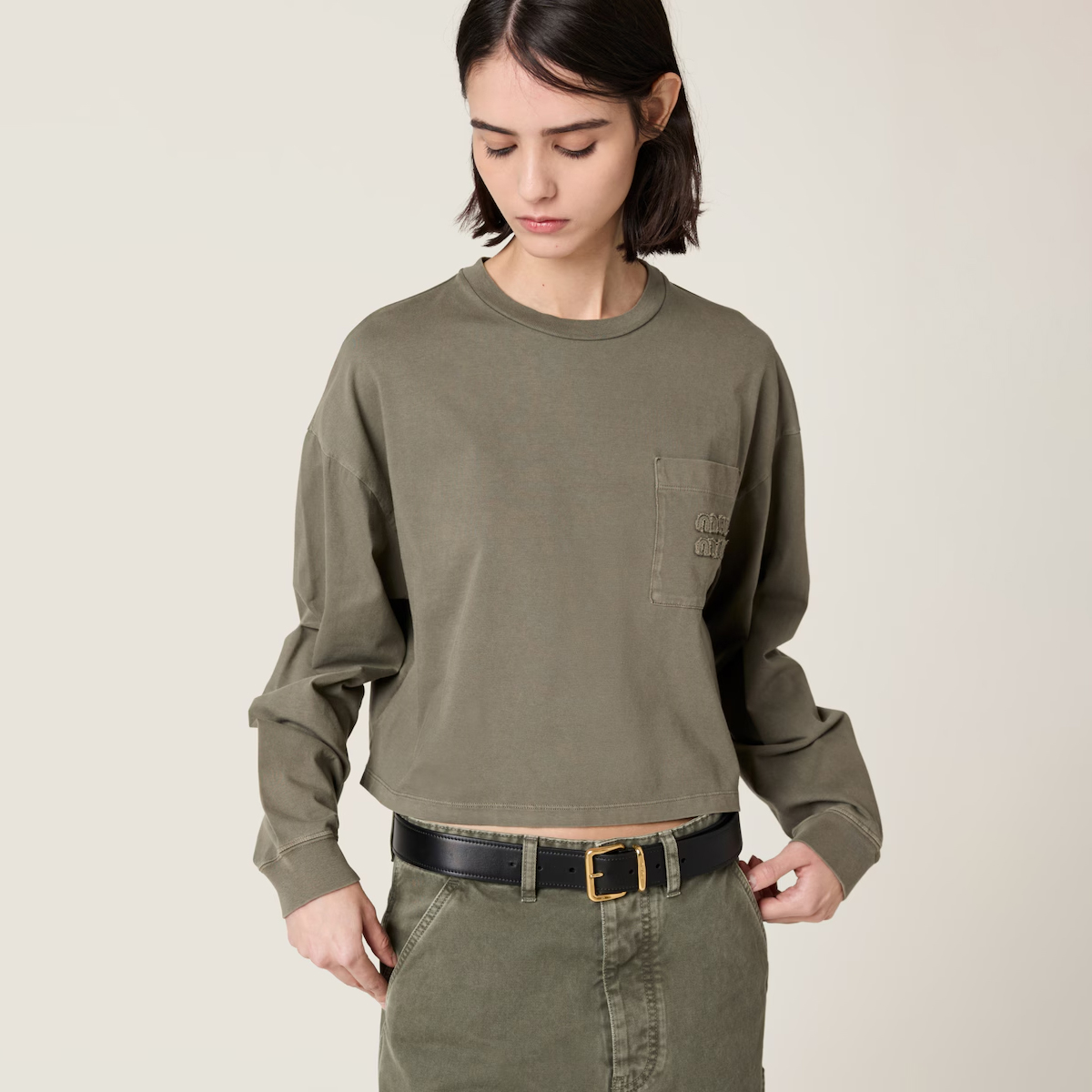 NIGO MiuMiu Women's Summer Jersey Knit Top Solid Color Round Neck Pullover Cotton Short Sleeve T-Shirt #nigo81464