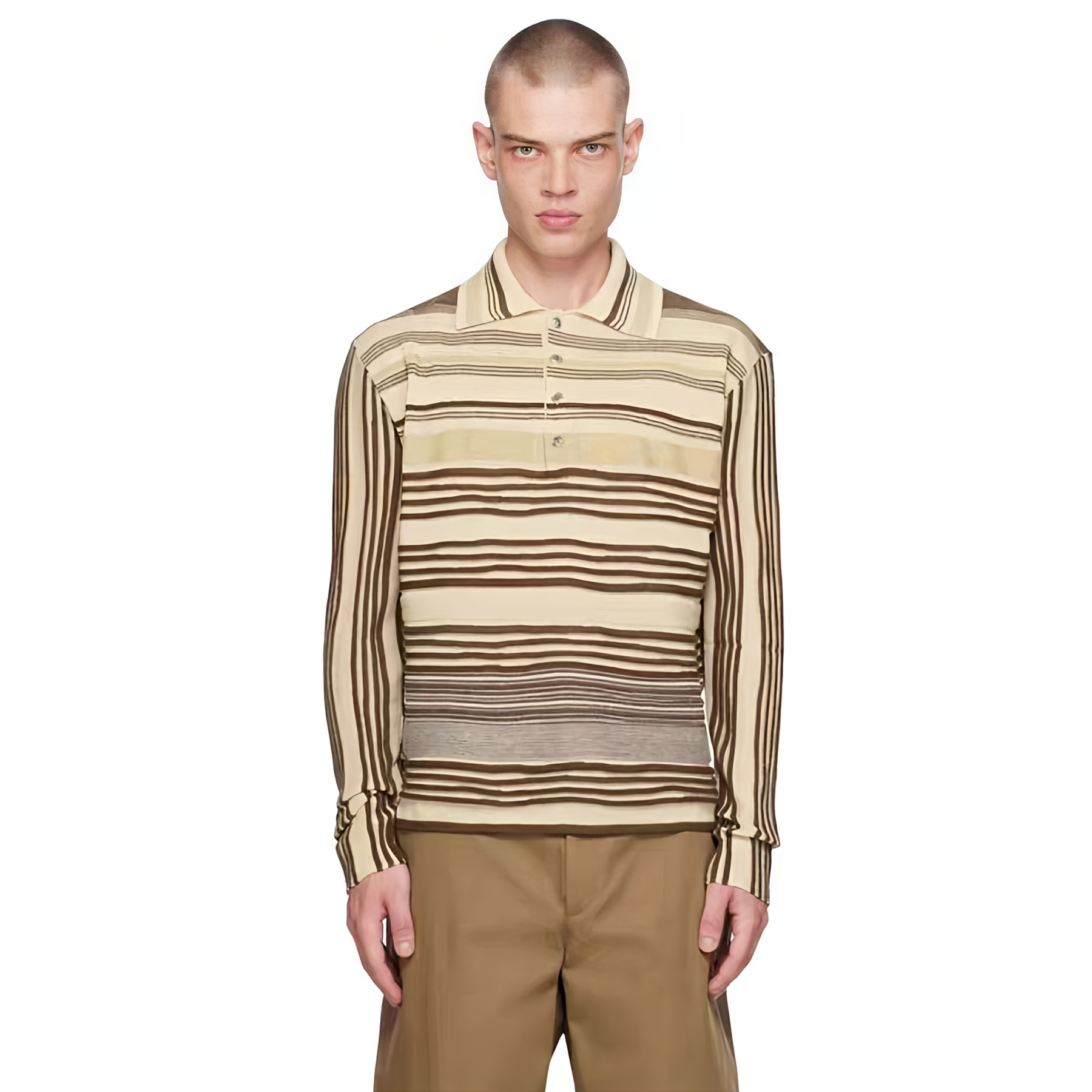 NIGO Bottega Veneta Men's Spring And Fall Striped Color Clashing Knitted Polo Shirt Long-sleeved Lapel Fashion Casual Pullover Sweater T-shirt #nigo81429
