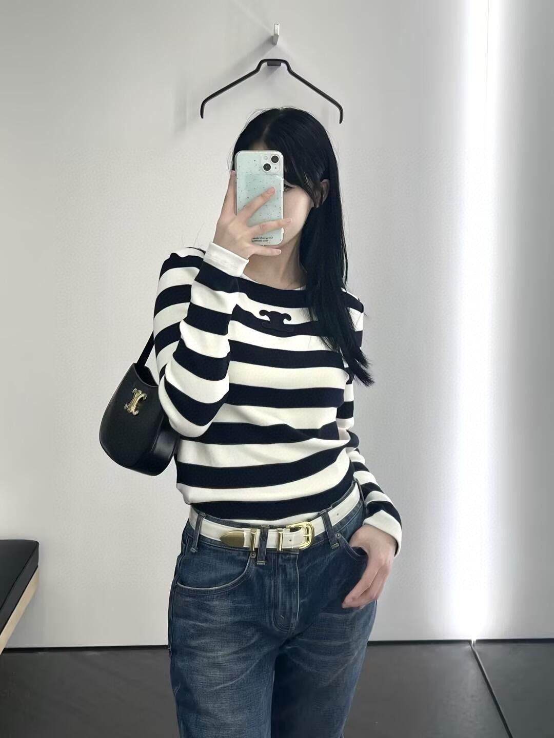 NIGO Celine Women's Triomphe MarinièRe Striped Embroidered Knitted Long-Sleeved T-Shirt Solid Color Spring And Autumn Cotton #nigo81465