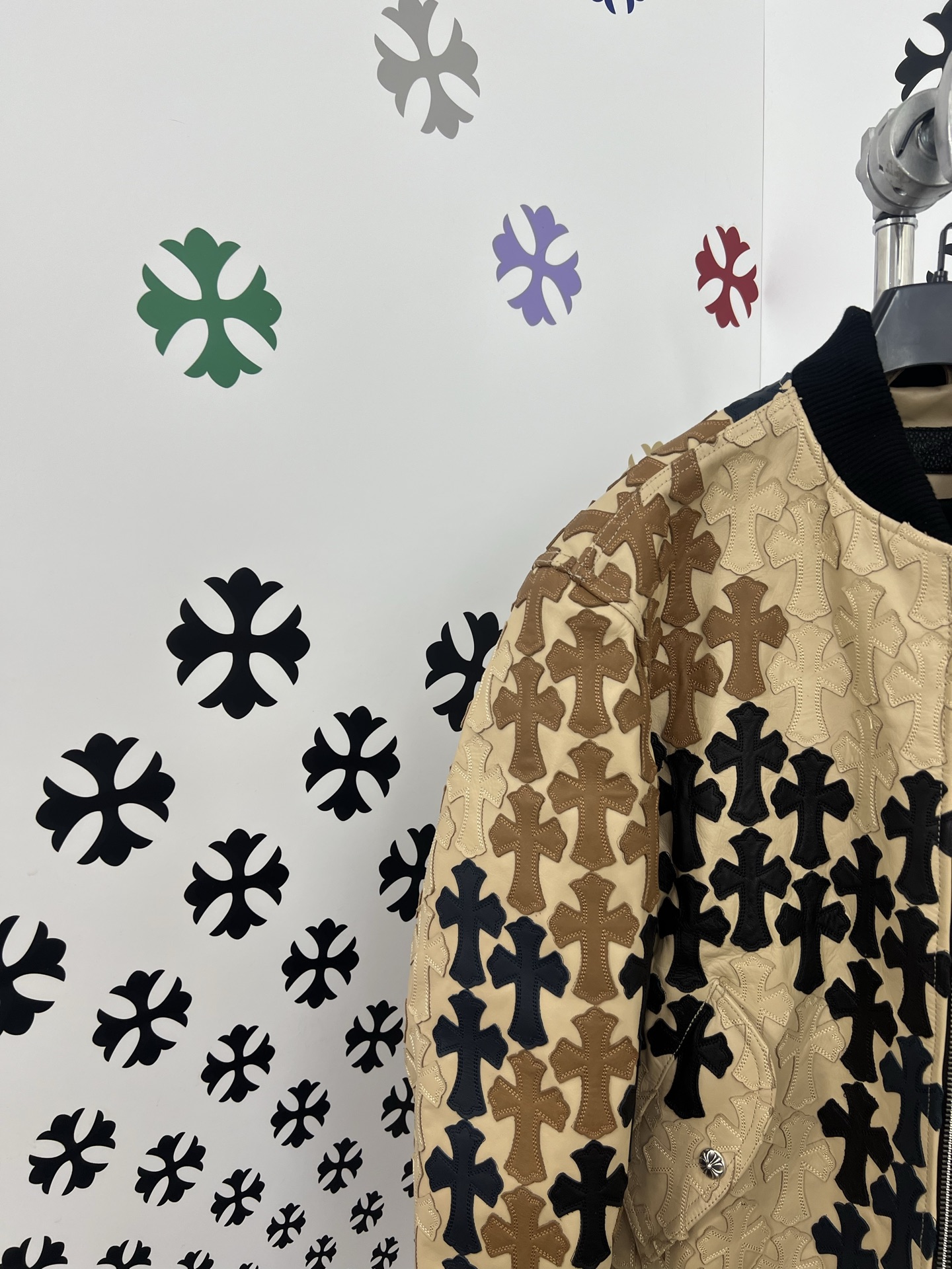 NIGO Chrome Hearts Men's Spring/Summer Classic Fashion Zipper Long Sleeve Cowhide Leather Cross Print Jacket #nigo78221