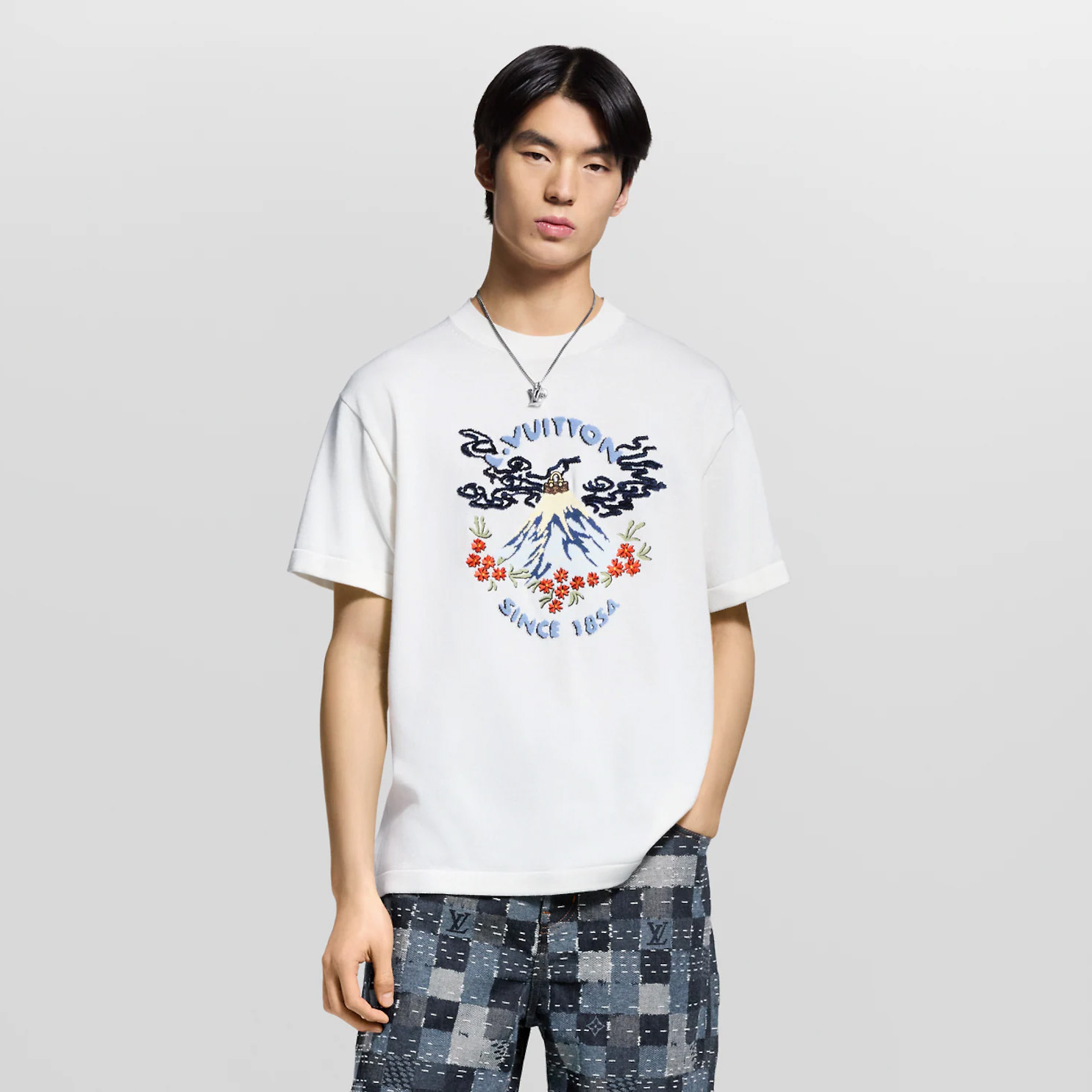 NIGO Louis Vuitton Men's And Women's Summer Solid Color Fashion Casual Letter Print Embroidered Short Sleeve Round Neck T-Shirt #nigo78217