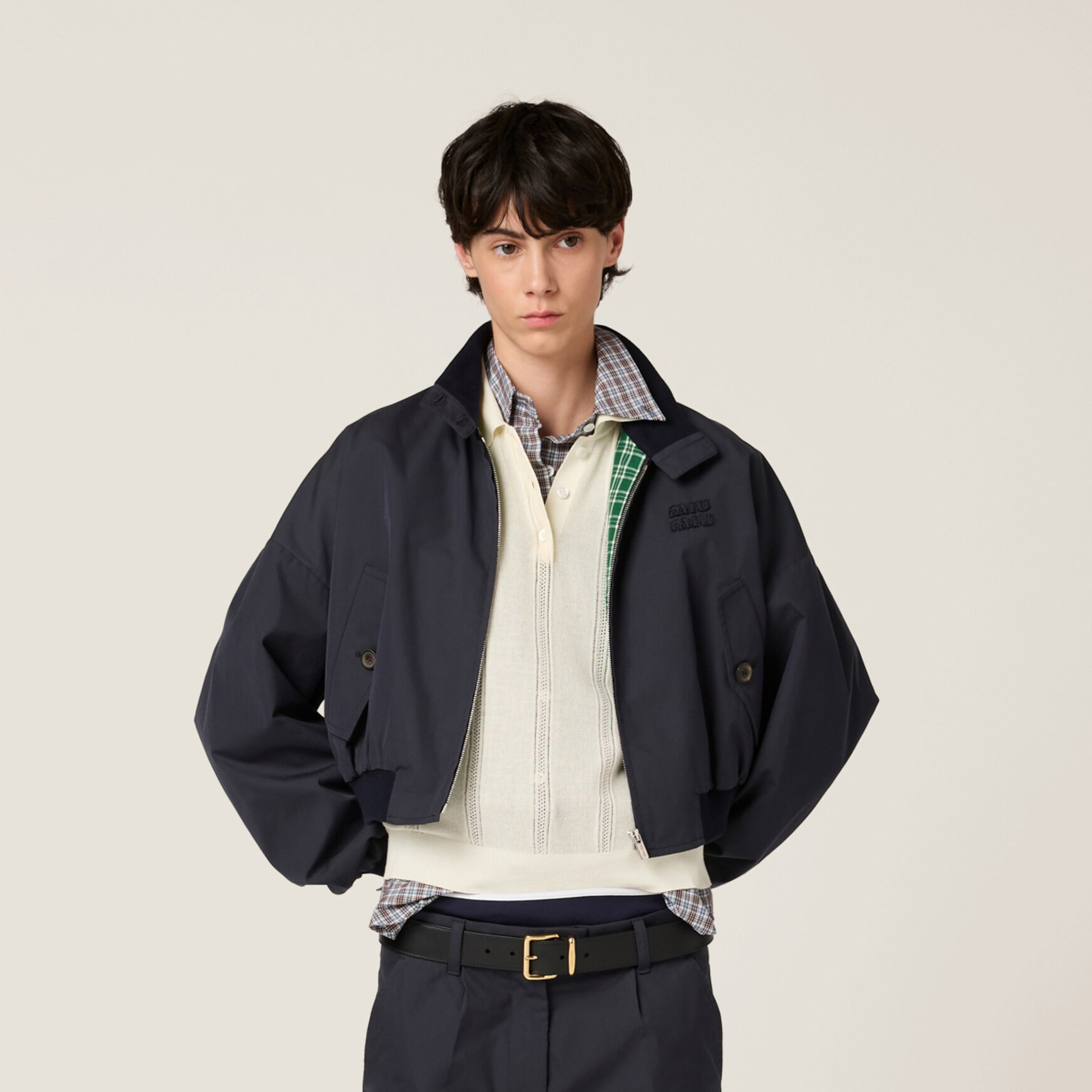 NIGO MiuMiu Women's Spring/Autumn Solid Color Fashionable Casual Stand Up Collar Zipper Checkered Cotton Jacket #nigo78213