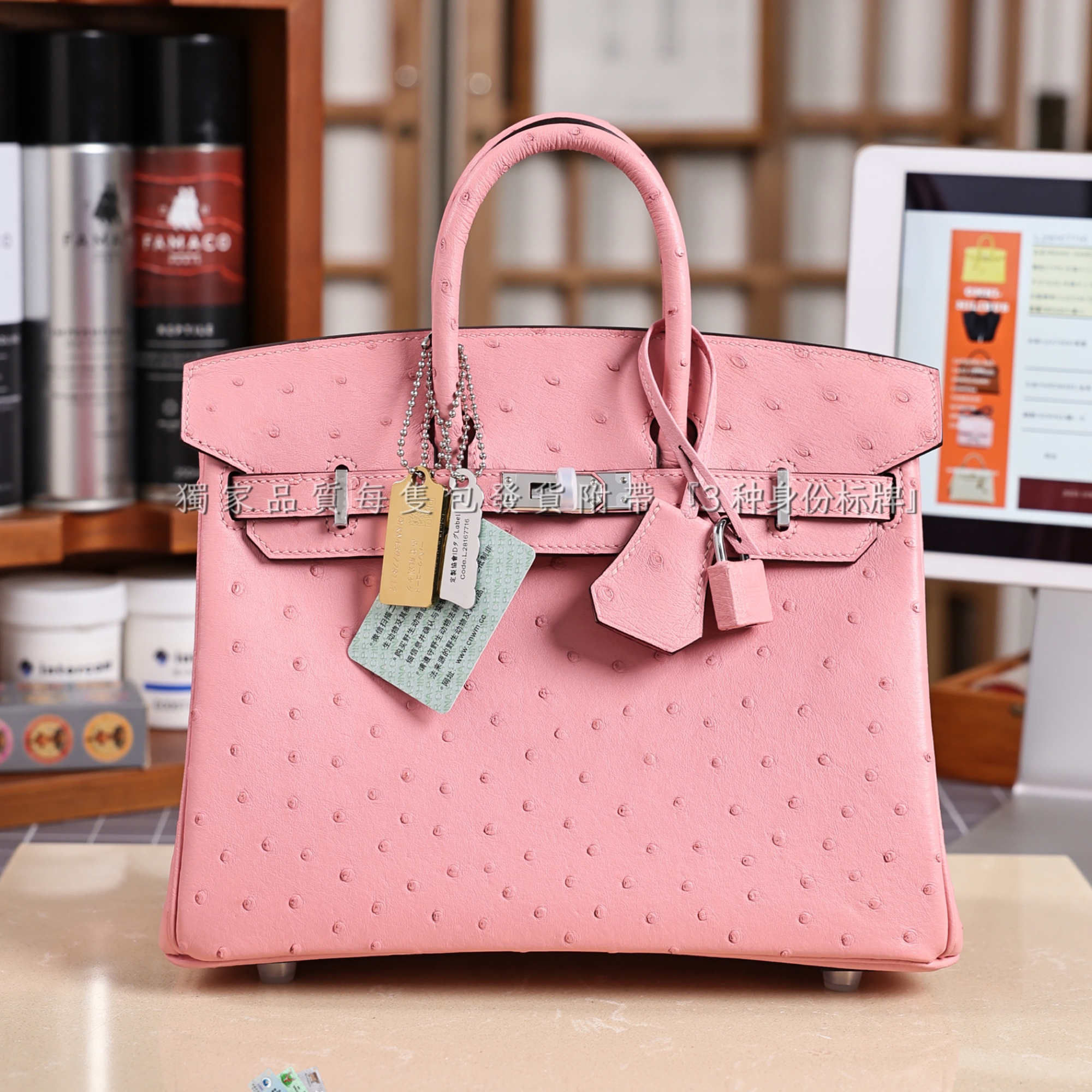 NIGO Hermes Women's Birkin 25 Ostrich Leather Platinum Bag With Silver Buckle Handbag Casual Solid Color Bag Bags H041944CK94 #nigo2137