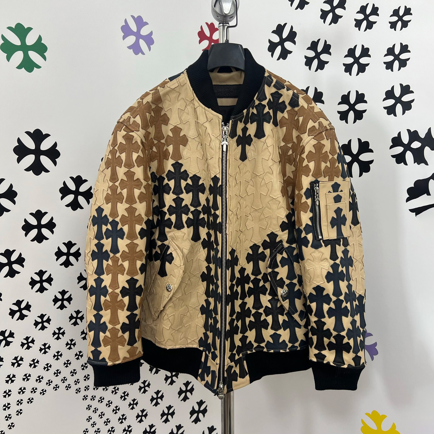 NIGO Chrome Hearts Men's Spring/Summer Classic Fashion Zipper Long Sleeve Cowhide Leather Cross Print Jacket #nigo78221