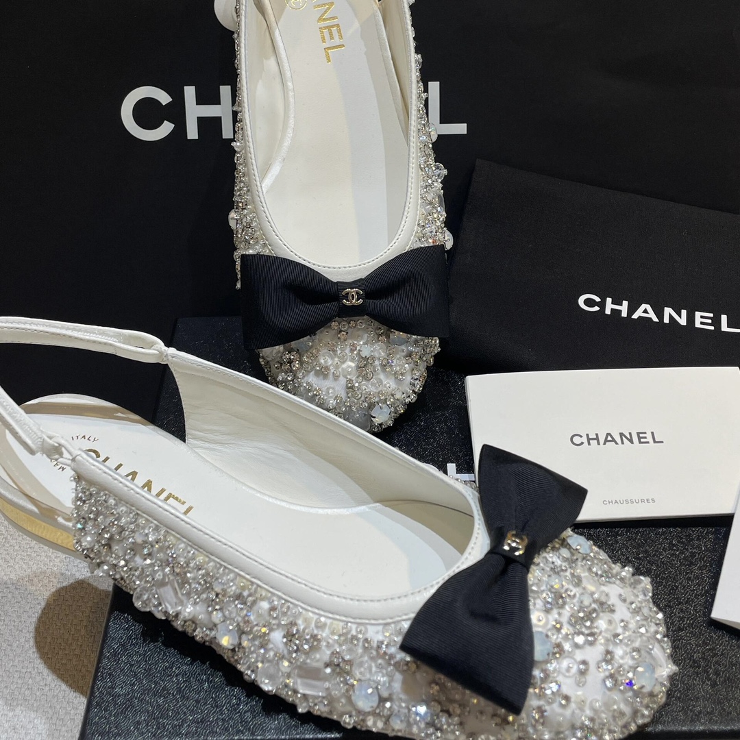 NIGO Chanel Women's Classic Fashion Spring Summer And Fall Bow Round Toe Diamond Mary Jane Shoes Slip-on Open Back Shoes #nigo78228